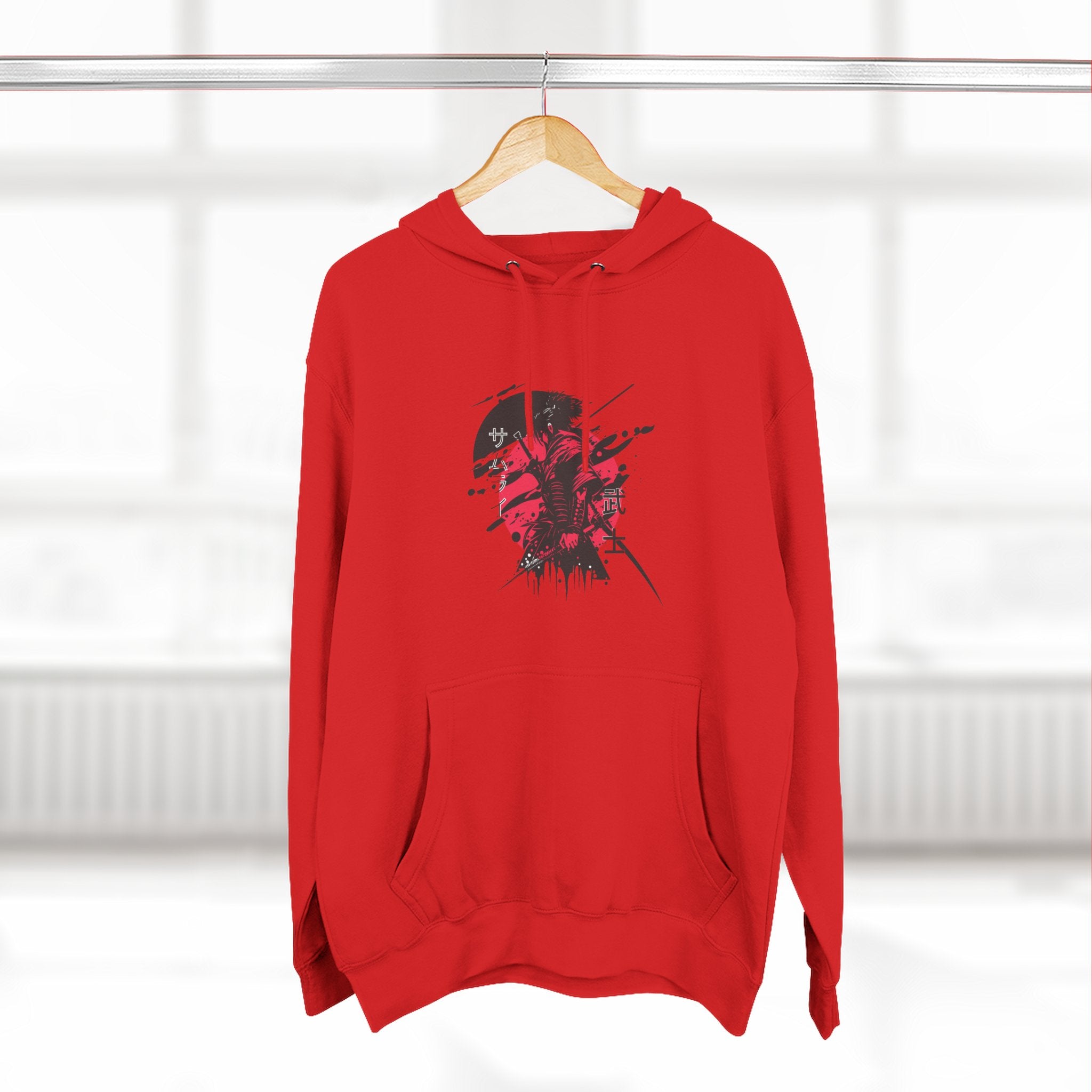 Grunge Rising Hoodie — Red Sun Graphic Fleece Hoodie