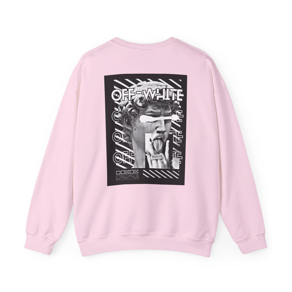 Statue Graphic Crewneck Sweatshirt — 'OFF-WHITE' Monochrome Streetwear Pullover