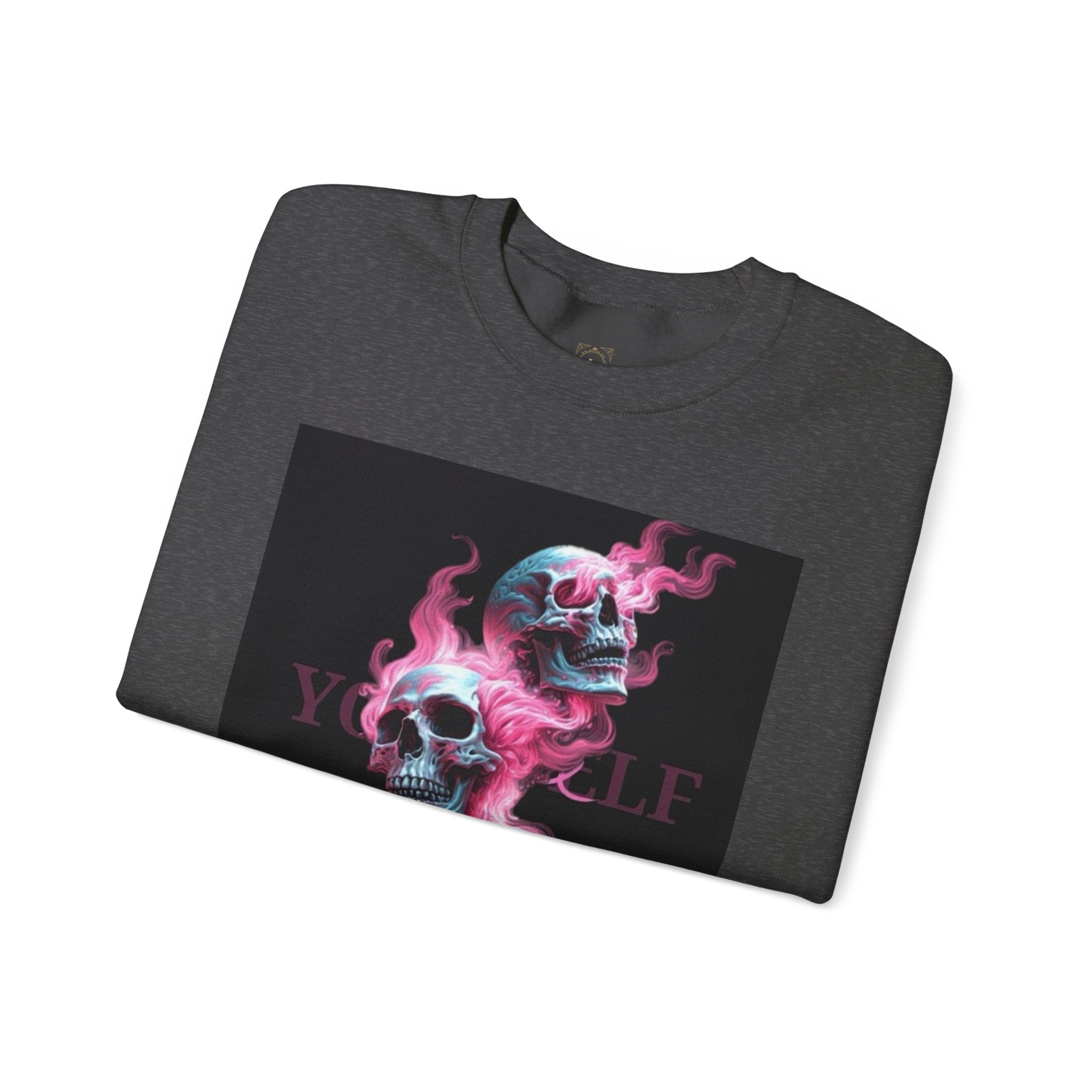 Skull Smoke Crewneck Sweatshirt — Neon Pink & Blue Gothic Graphic
