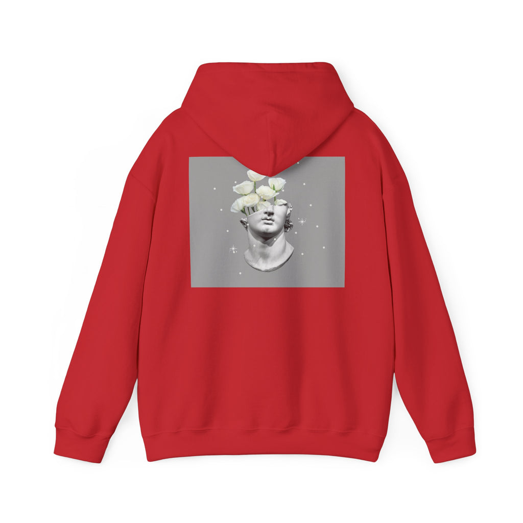 Statue Bloom Hoodie — Classical Bust with White Flowers Graphic Hoodie