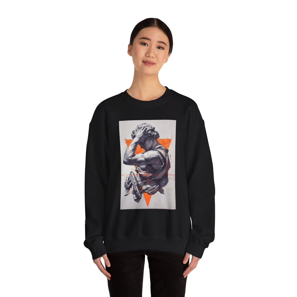 Statue Graphic Sweatshirt — Vintage Sculpture with Orange Triangle