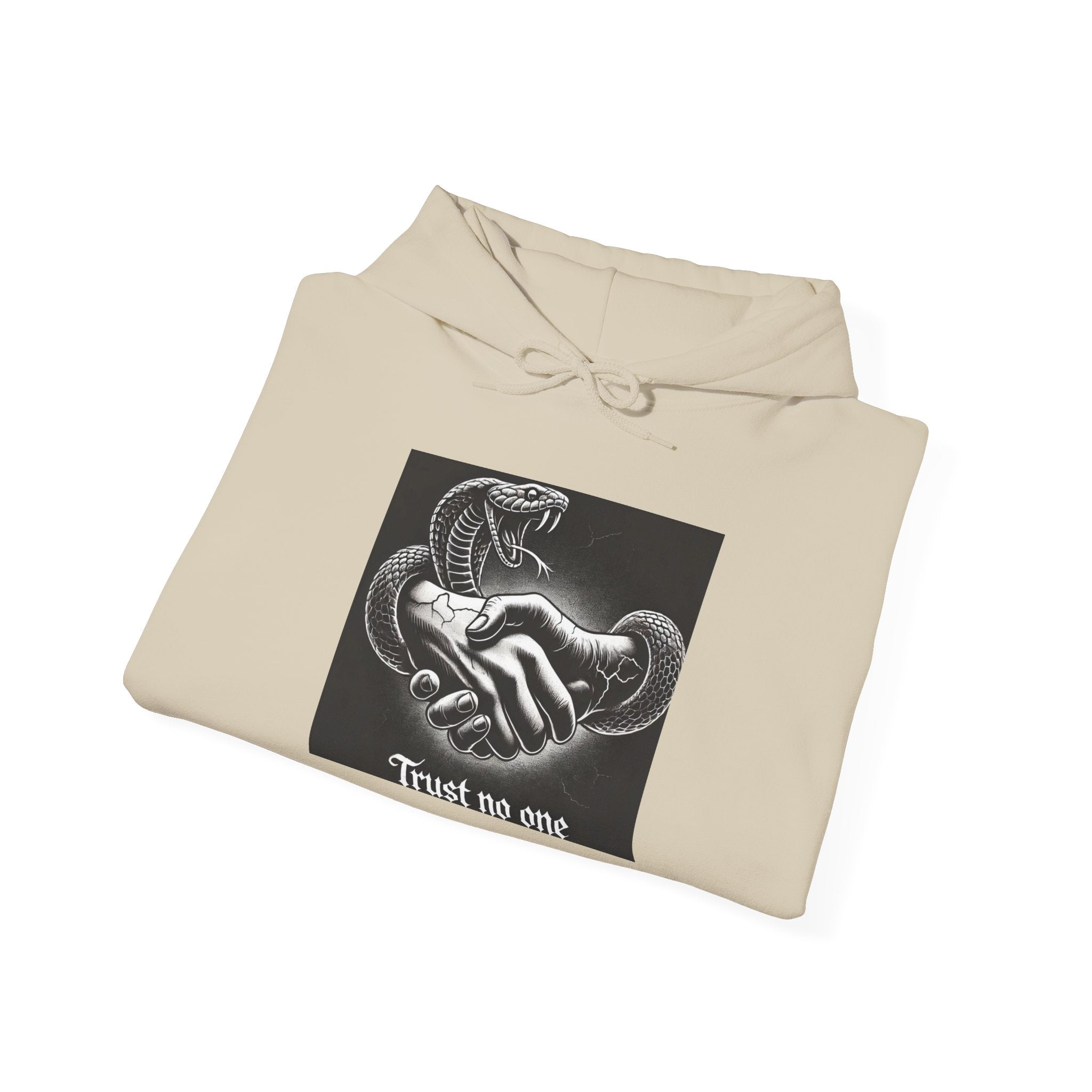 Trust No One Hoodie — Snake Handshake Graphic Hoodie