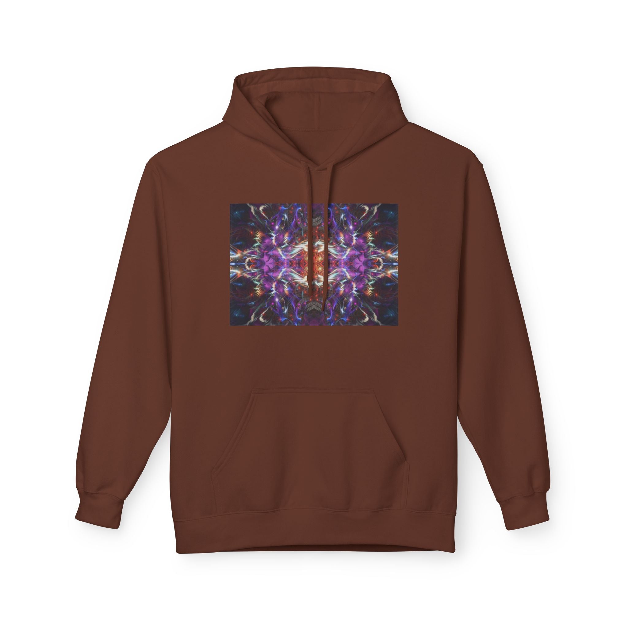 Kaleidoscope Neon Abstract Hoodie — Psychedelic Symmetry Graphic Sweatshirt