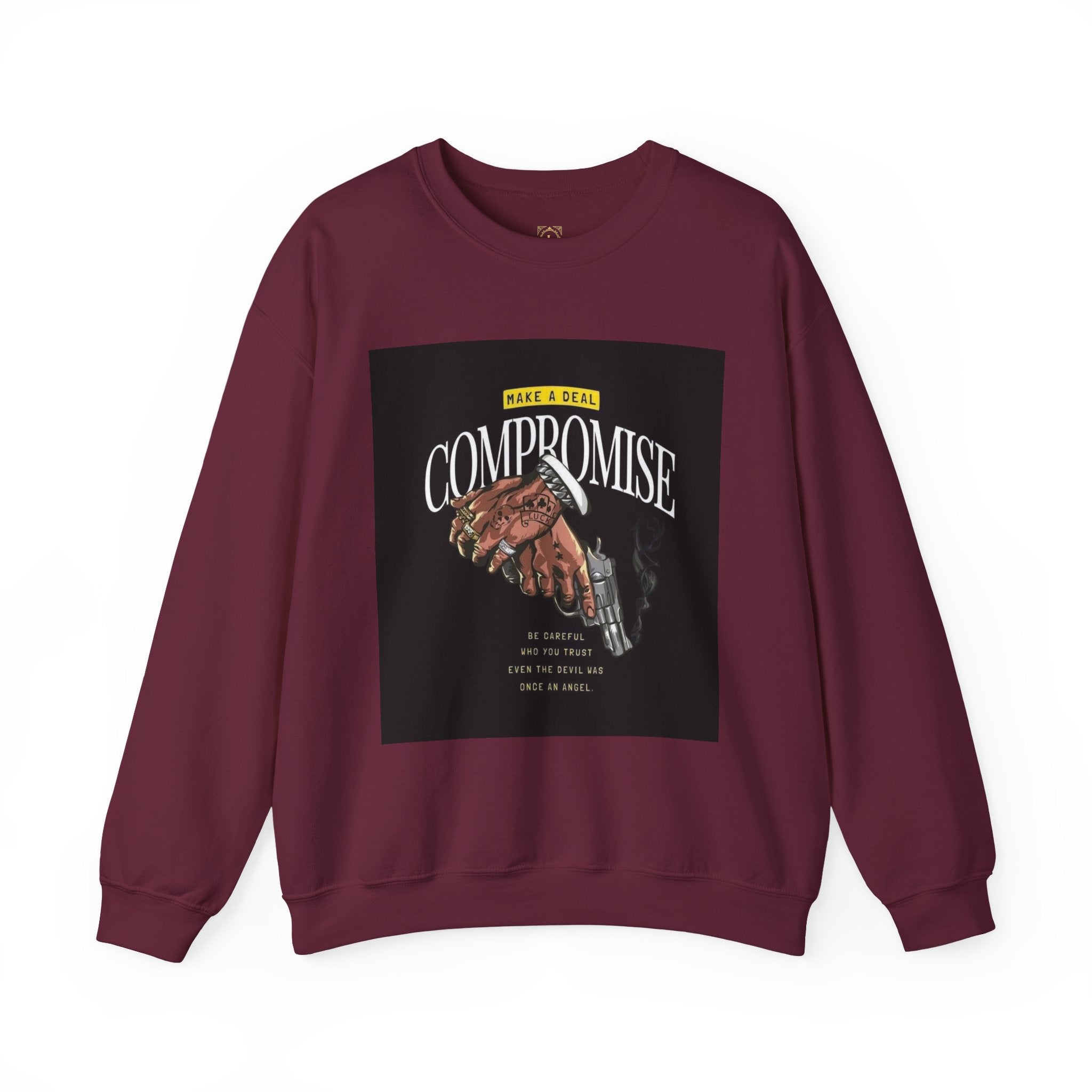 Compromise Graphic Sweatshirt — Vintage Handshake & Revolver Design