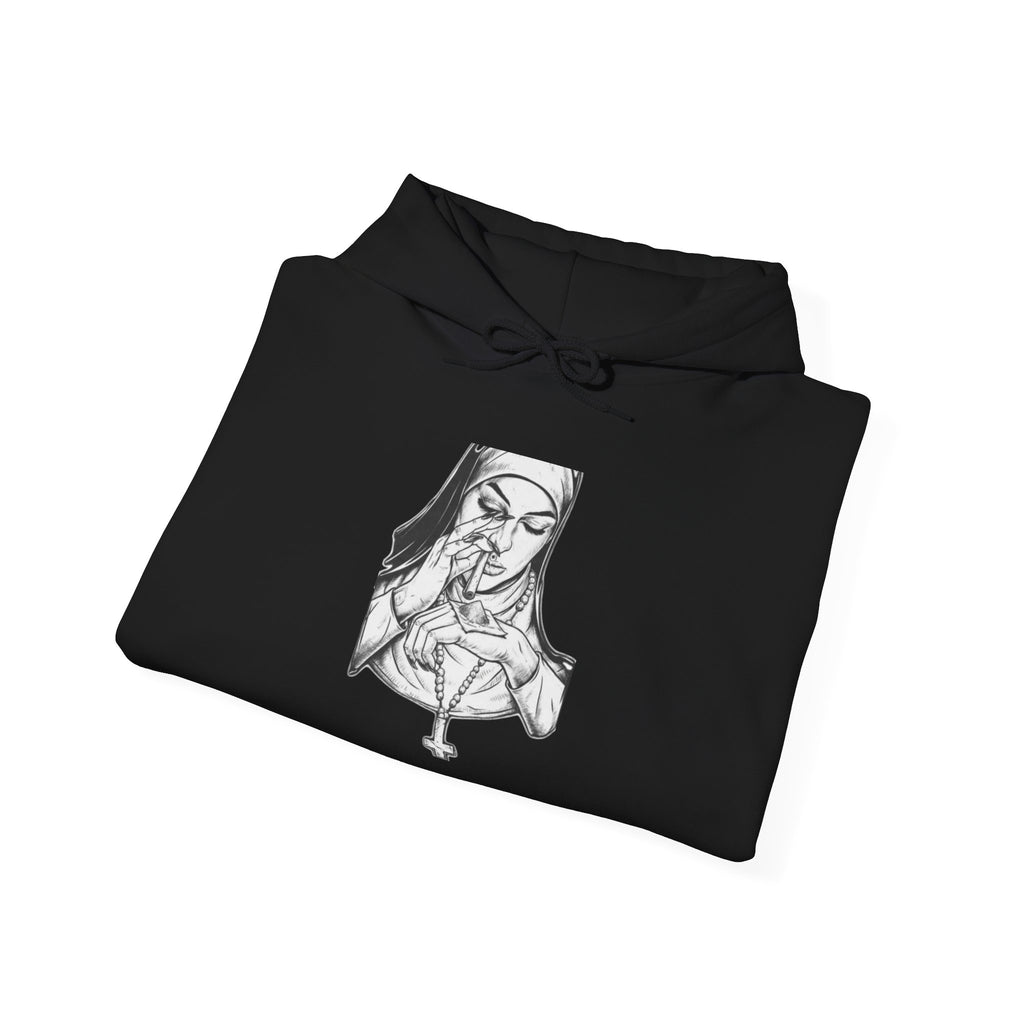 Praying Nun Graphic Hoodie – Gothic Religious Illustration Sweatshirt