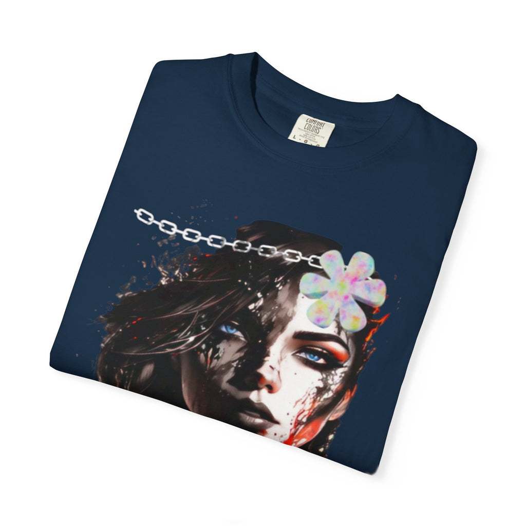 Artistic Femme Portrait T-Shirt — Watercolor Floral Face Graphic Tee