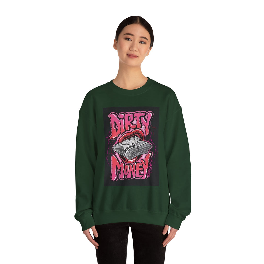 Dirty Money Crewneck Sweatshirt – Retro Graphic Money & Lips Design