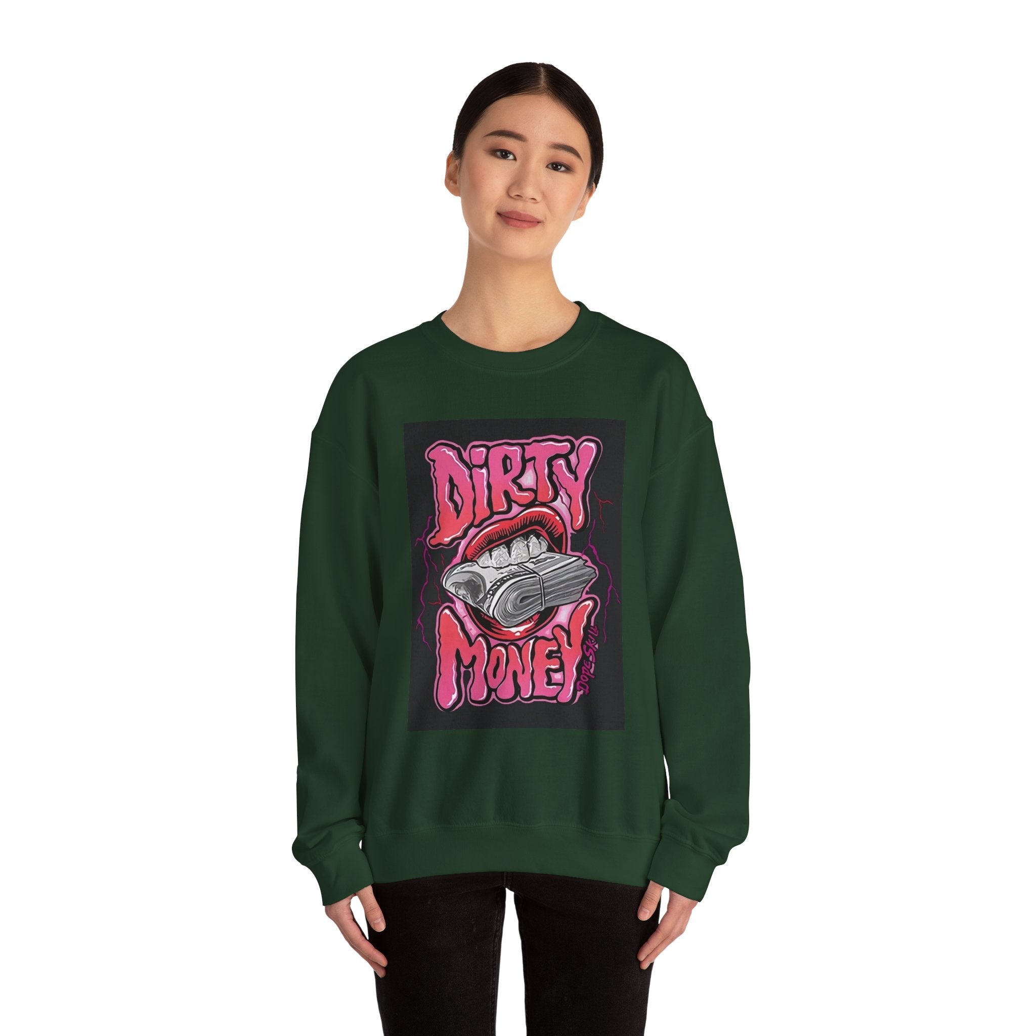 Dirty Money Crewneck Sweatshirt – Retro Graphic Money & Lips Design