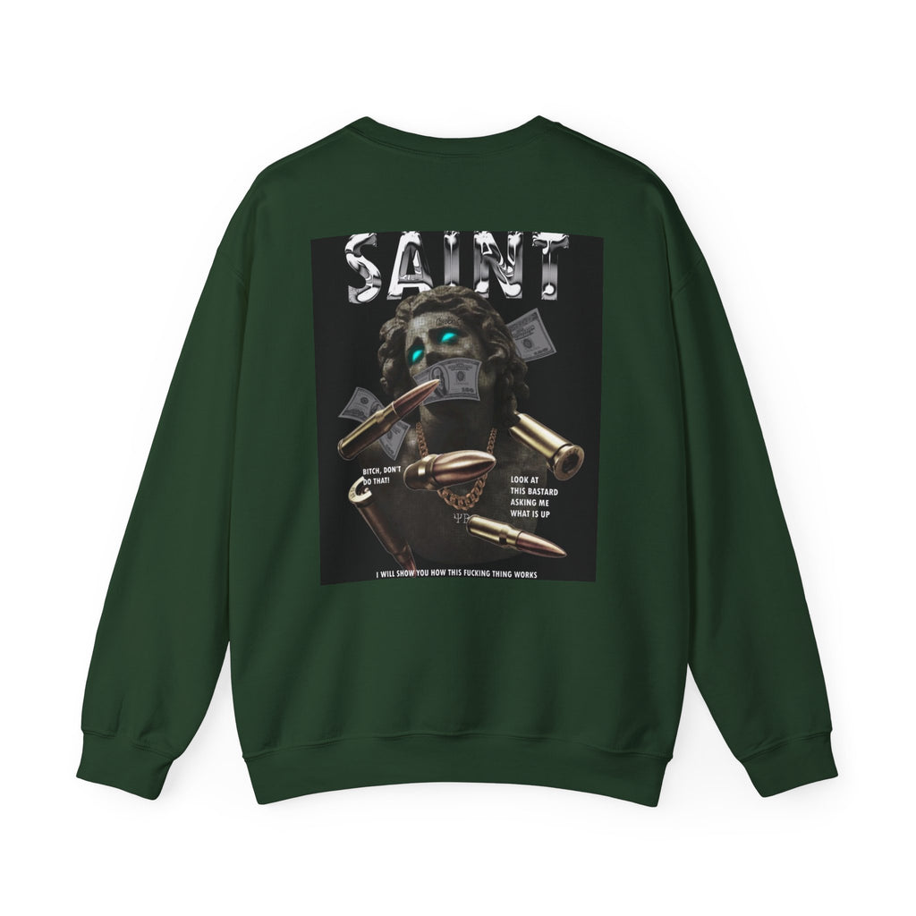 Saint Graphic Crewneck Sweatshirt — Dark Art Money Montage