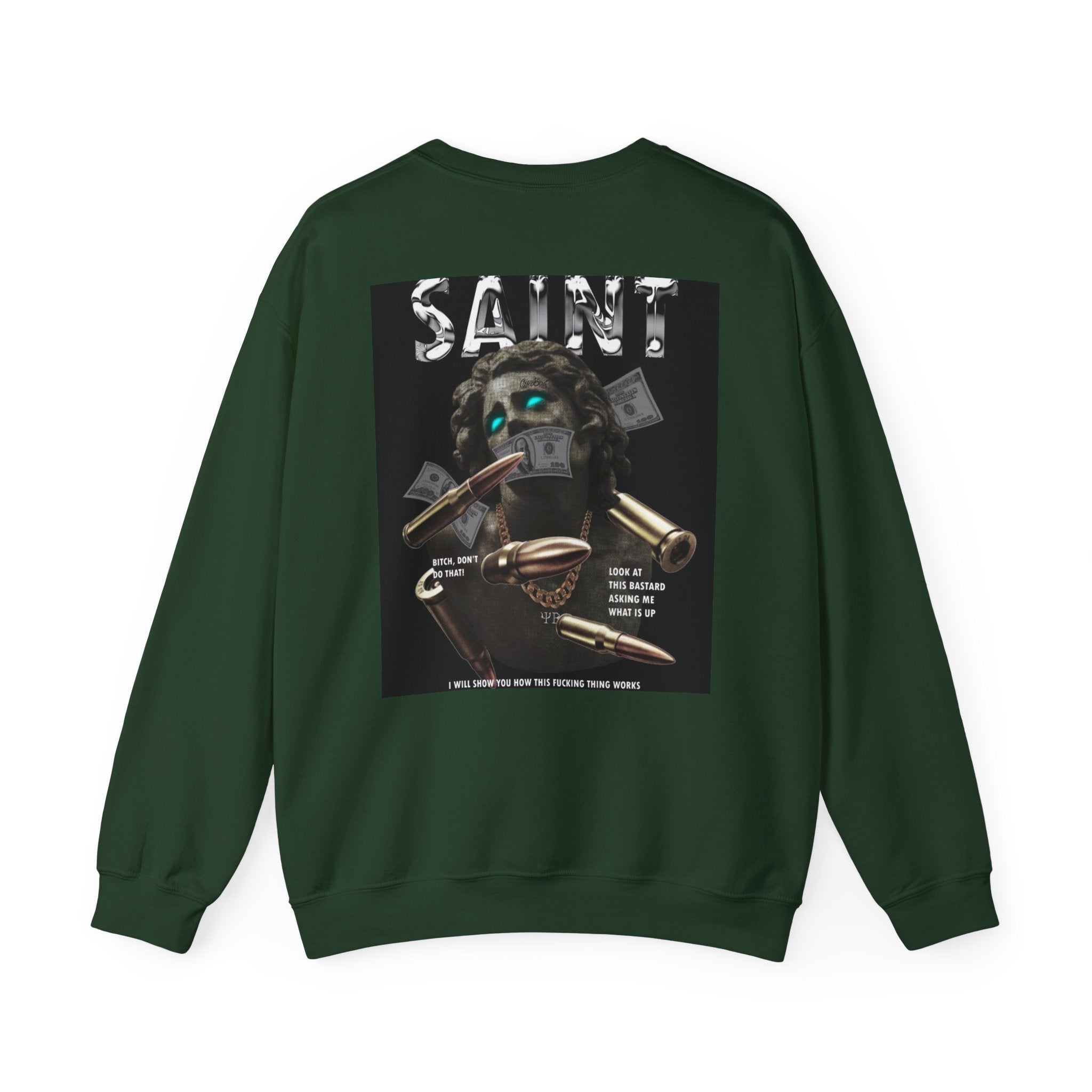 Saint Graphic Crewneck Sweatshirt — Dark Art Money Montage