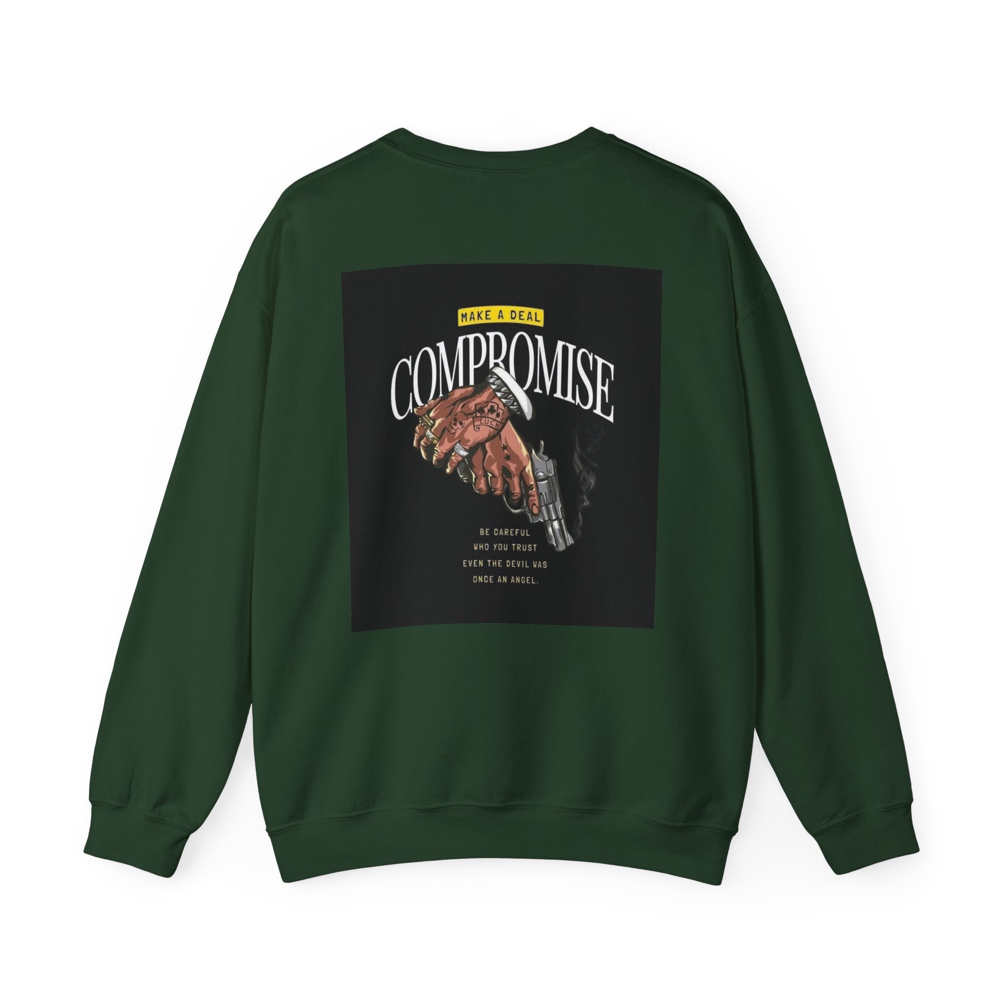 Compromise Graphic Sweatshirt — Vintage Handshake & Revolver Design
