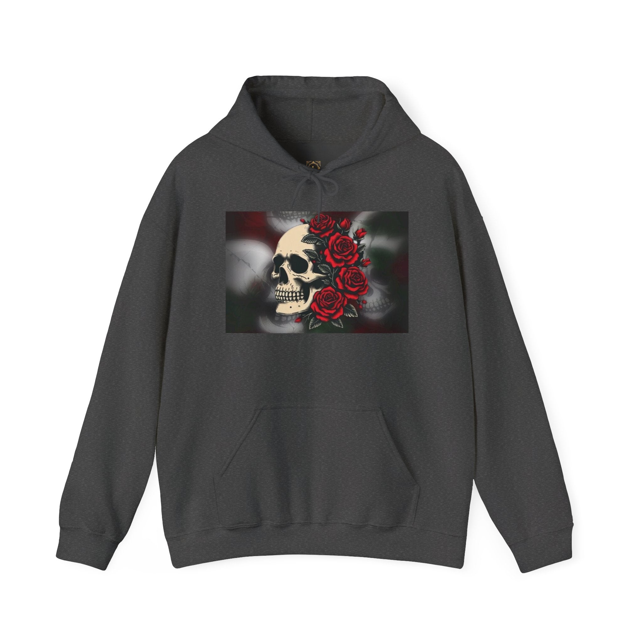 Skull with Red Roses Hoodie — Gothic Floral Skull Sweatshirt