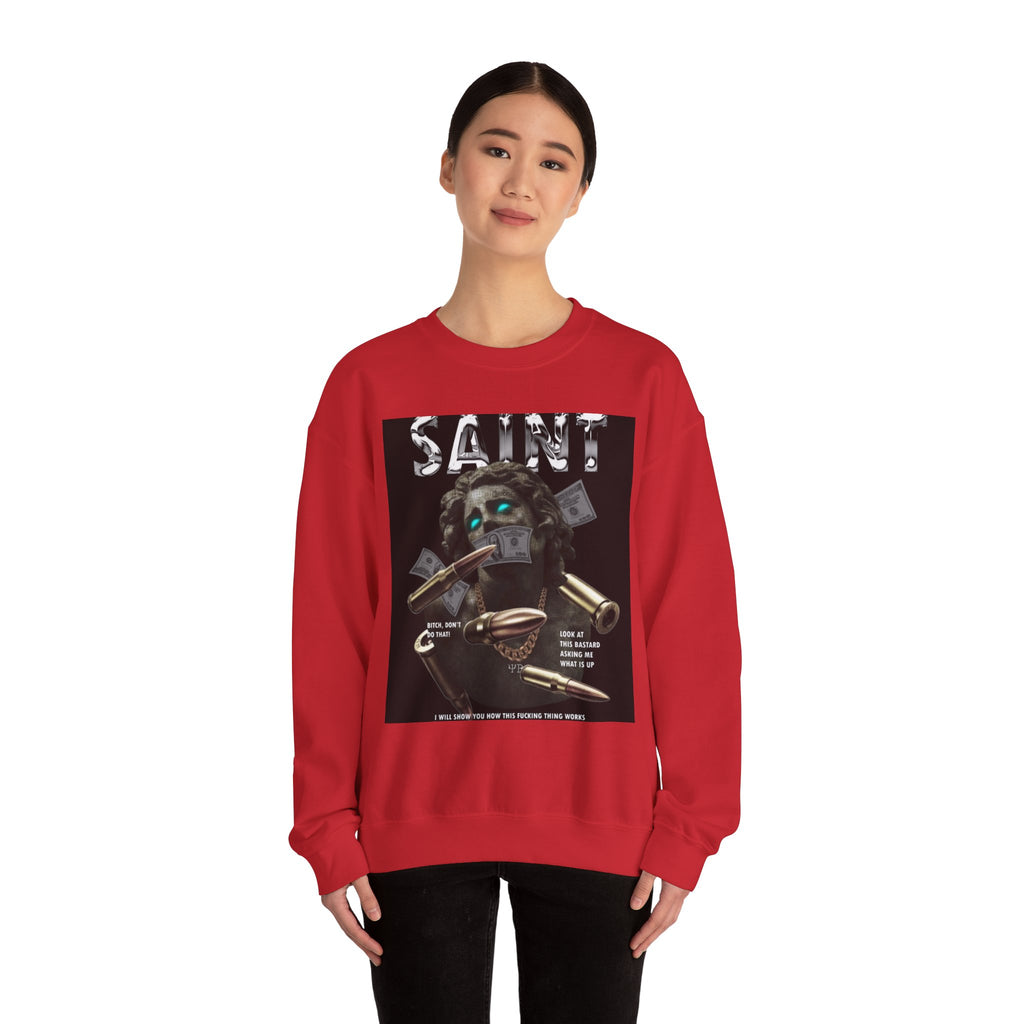 Saint Graphic Crewneck Sweatshirt — Dark Art Money Montage
