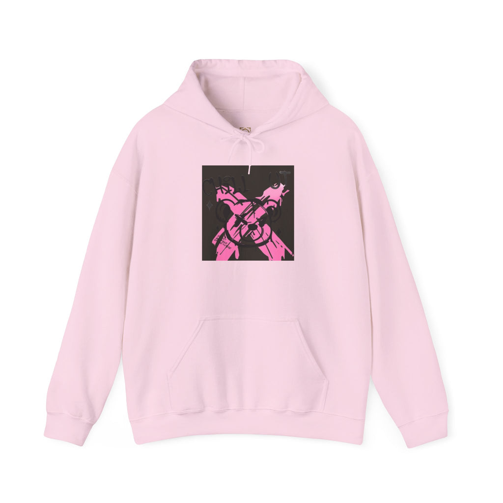 Crossed Guns Hoodie – Pink Retro Graphic Hooded Sweatshirt