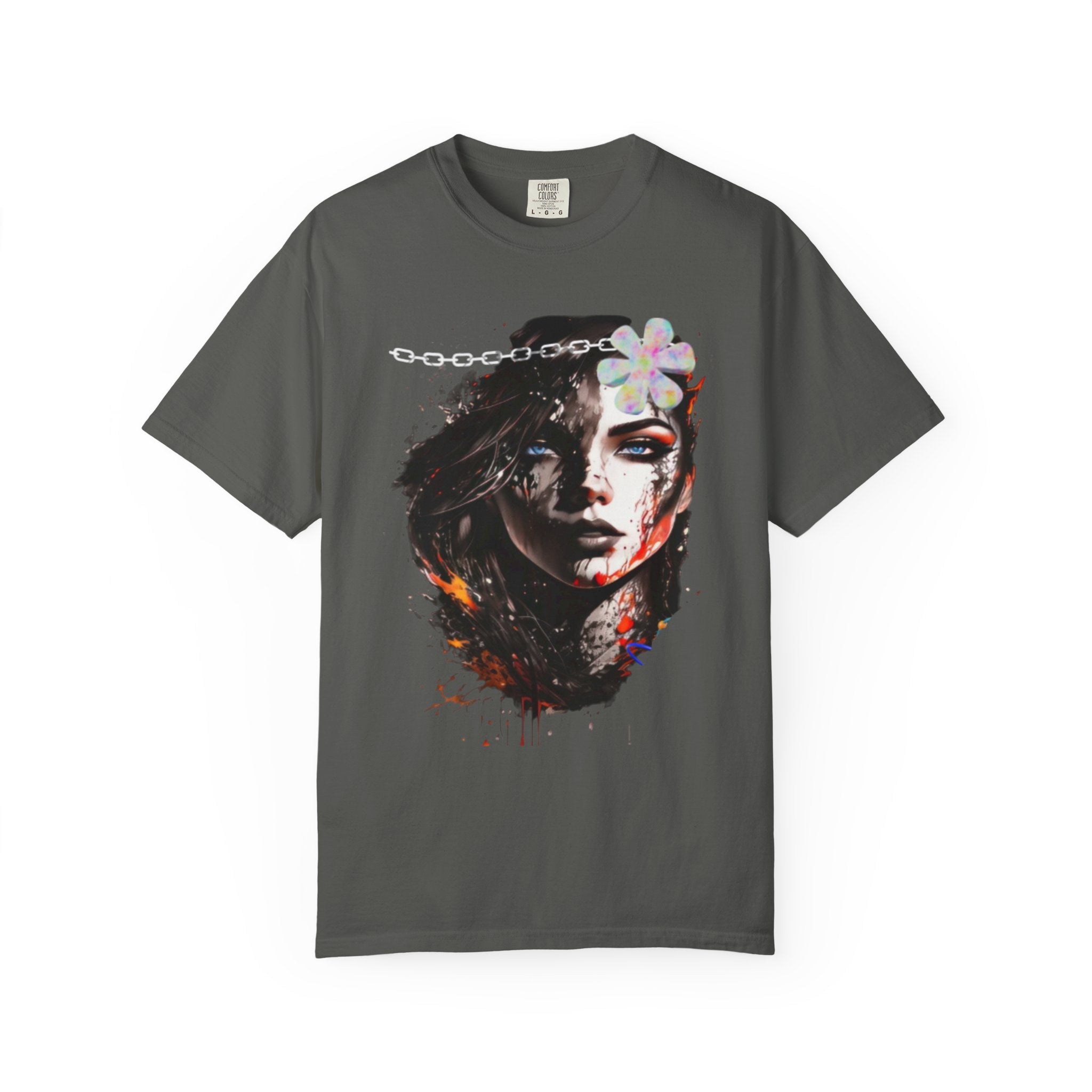 Artistic Femme Portrait T-Shirt — Watercolor Floral Face Graphic Tee