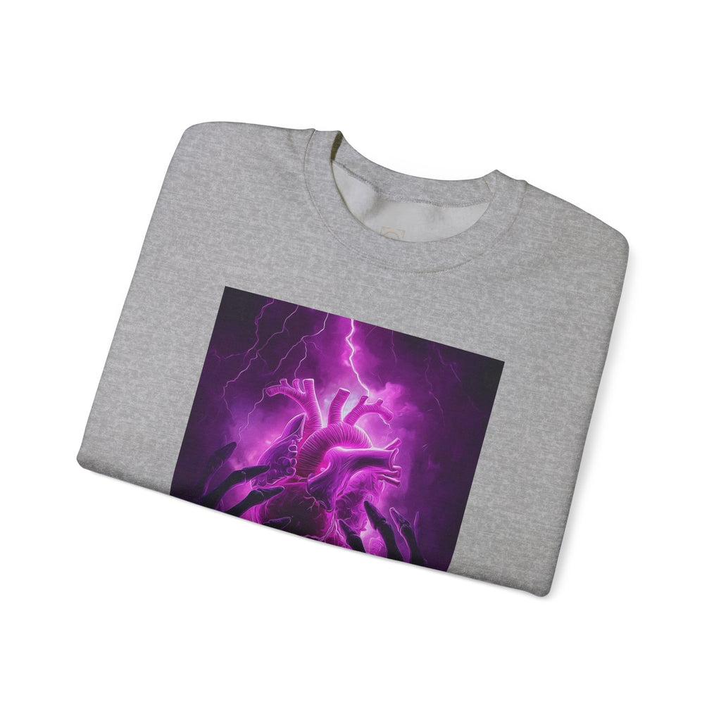 Crewneck Sweatshirt — Purple Lightning Anatomical Heart Graphic