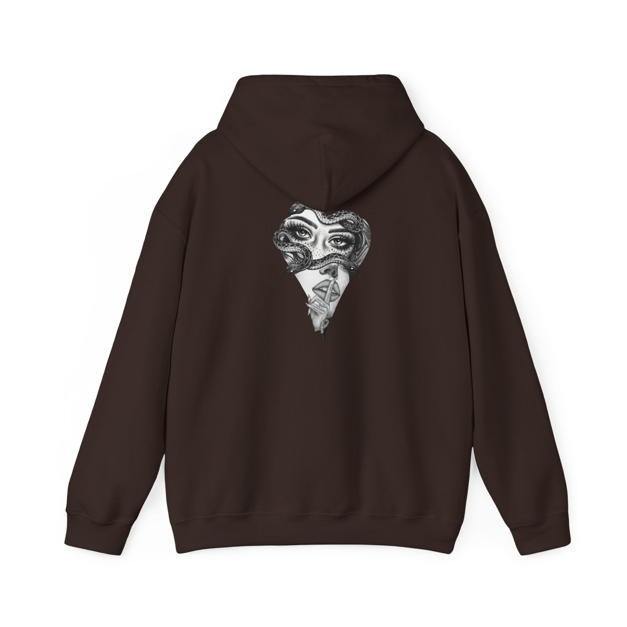 Abstract Heart Mask Hoodie — Surreal Black & White Graphic Pullover