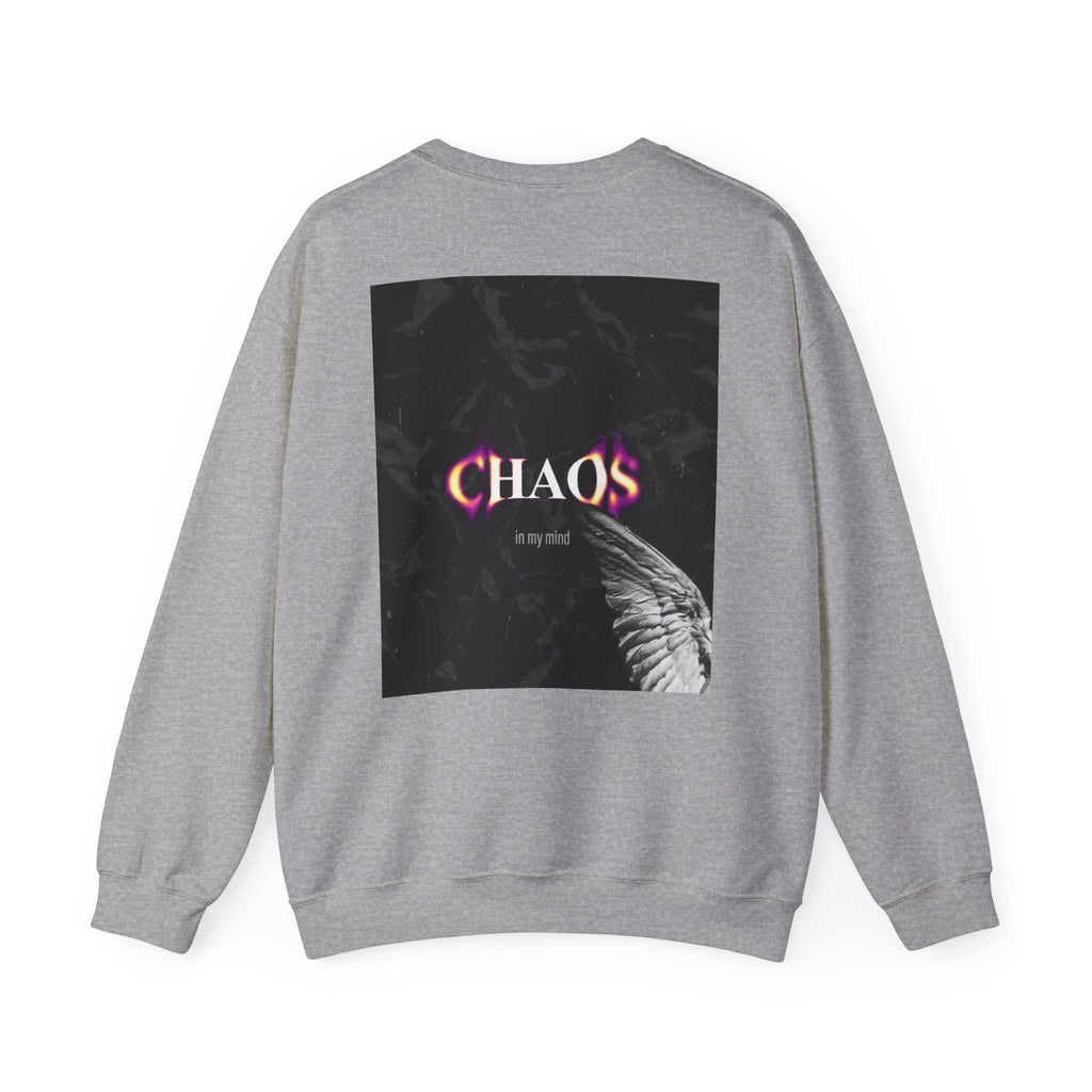 Chaos Graphic Crewneck Sweatshirt — "CHAOS in my mind" Gothic Wing Design