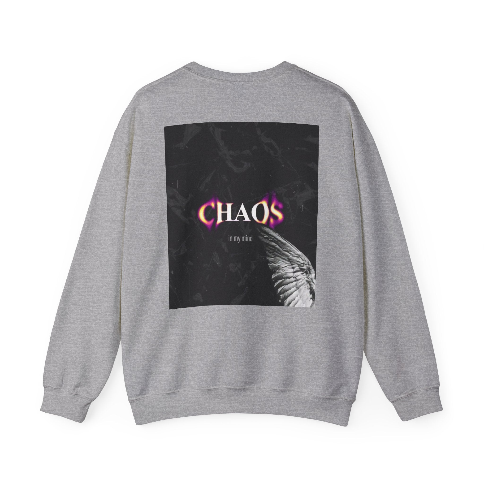Chaos Graphic Crewneck Sweatshirt — "CHAOS in my mind" Gothic Wing Design
