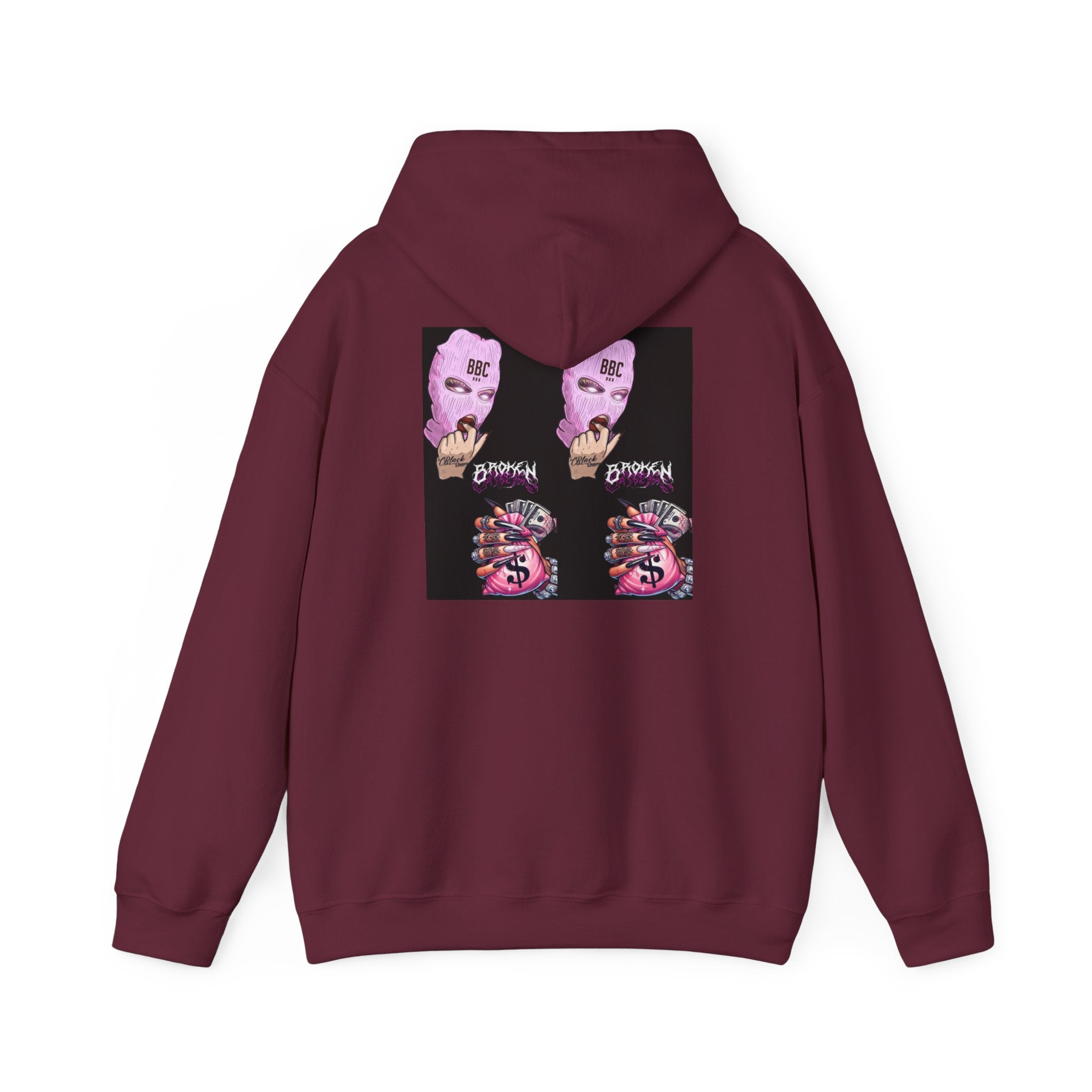 Horror Collage Hoodie — Spooky Pink Skull & Claw Graphic Sweatshirt