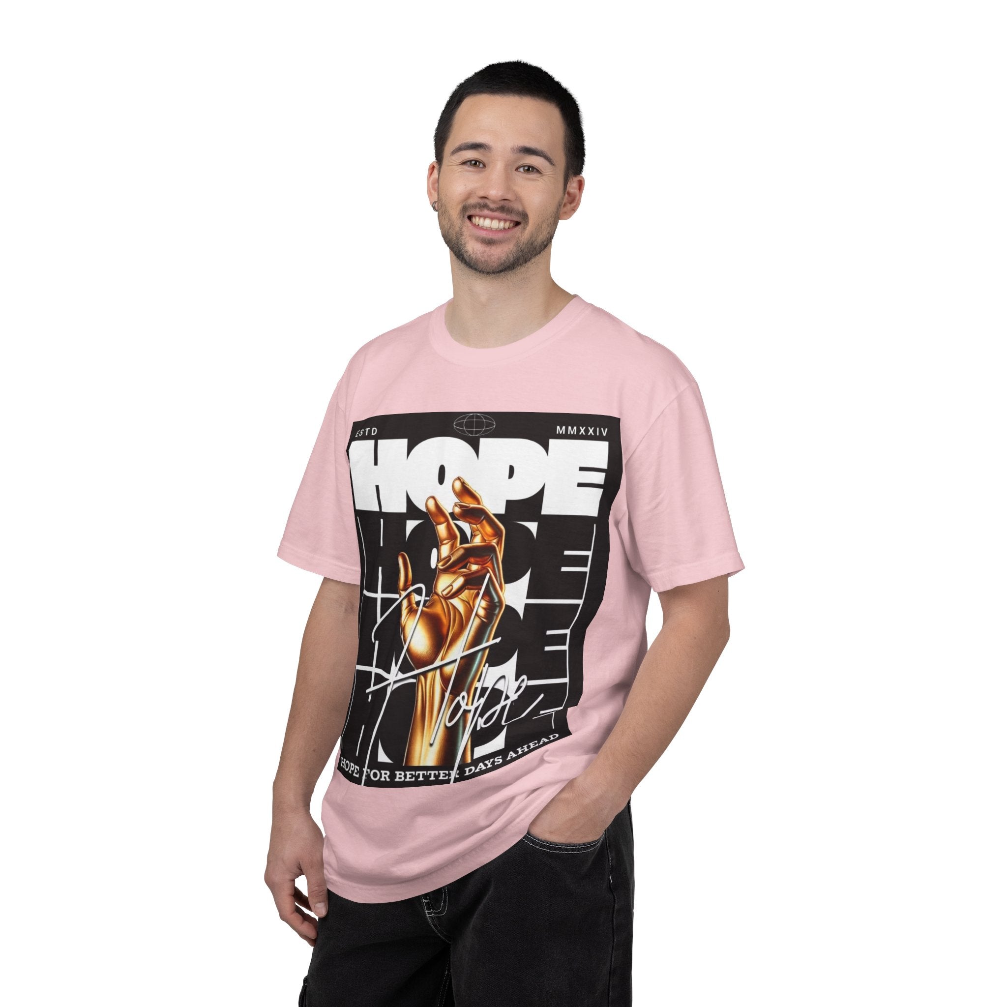 Hope Vibe Graphic T-Shirt — 'Hope for Better Days Ahead' Chest Print with Gold Hand & Back 'Legaciess' Logo