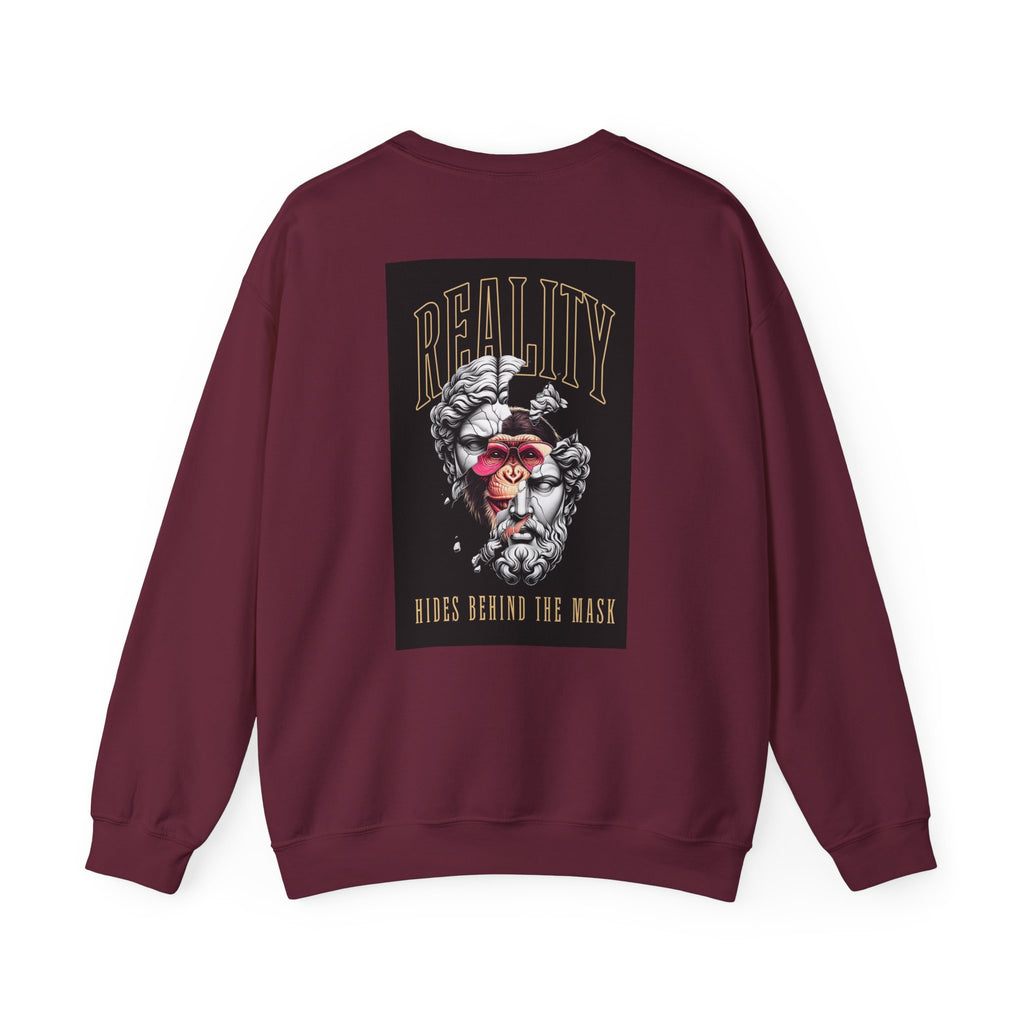 Crewneck Sweatshirt — "Reality Hides Behind The Mask" Graphic Pullover