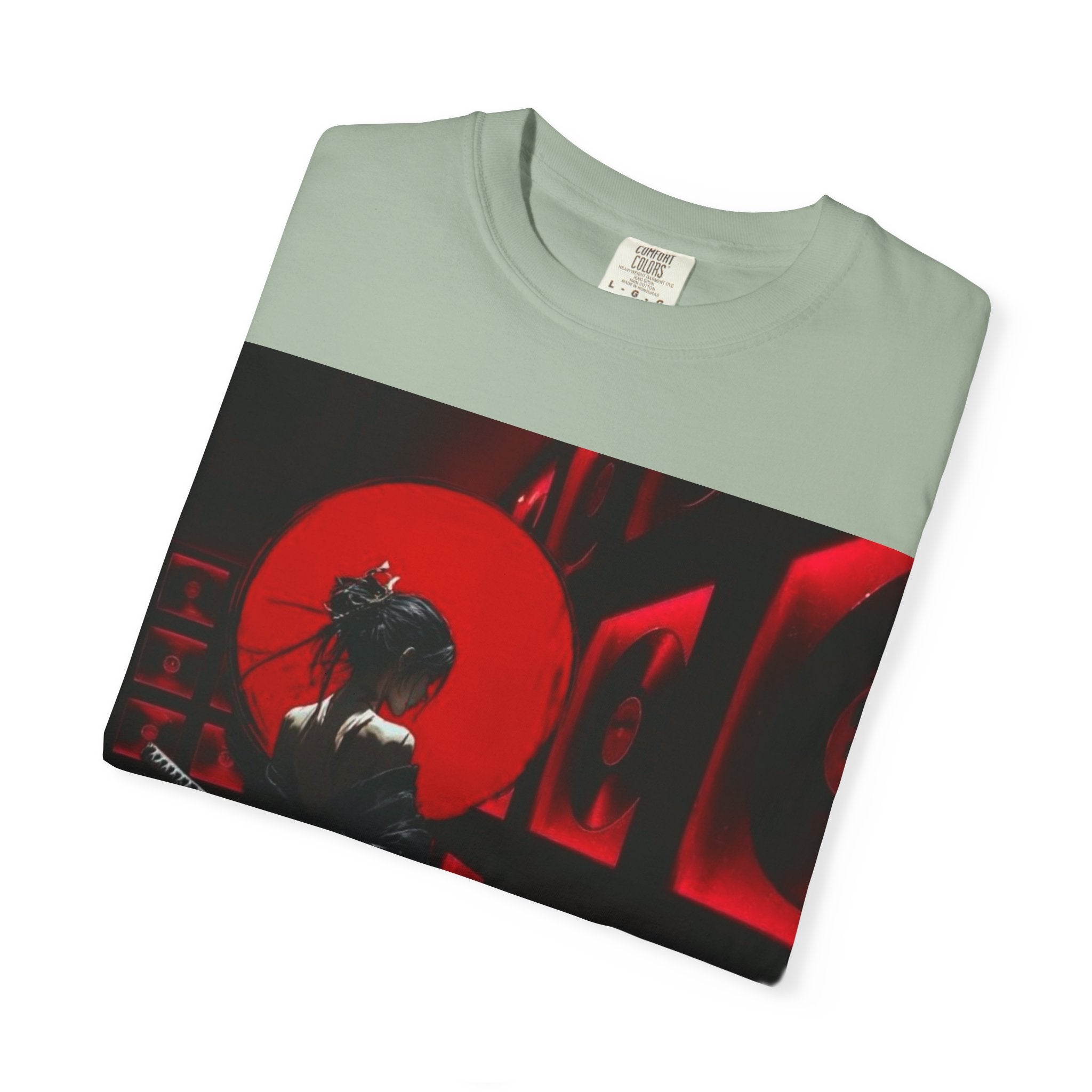 Red Moon Samurai T-Shirt — Dramatic Anime Art Tee with 'LEGACIESS' Back Logo