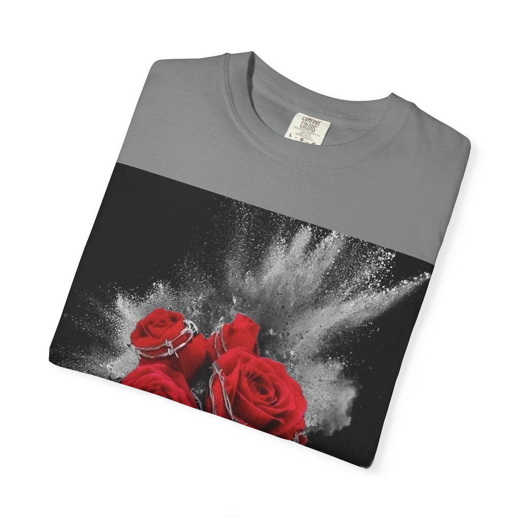 Rose Burst T-Shirt — Red Roses Graphic Tee with 'LEGACIESS' Back Logo