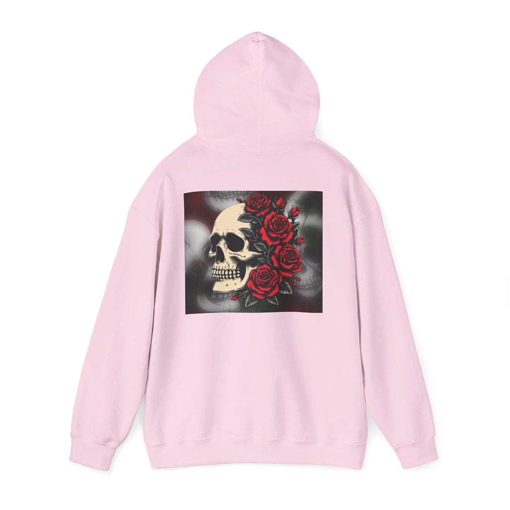 Skull with Red Roses Hoodie — Gothic Floral Skull Sweatshirt