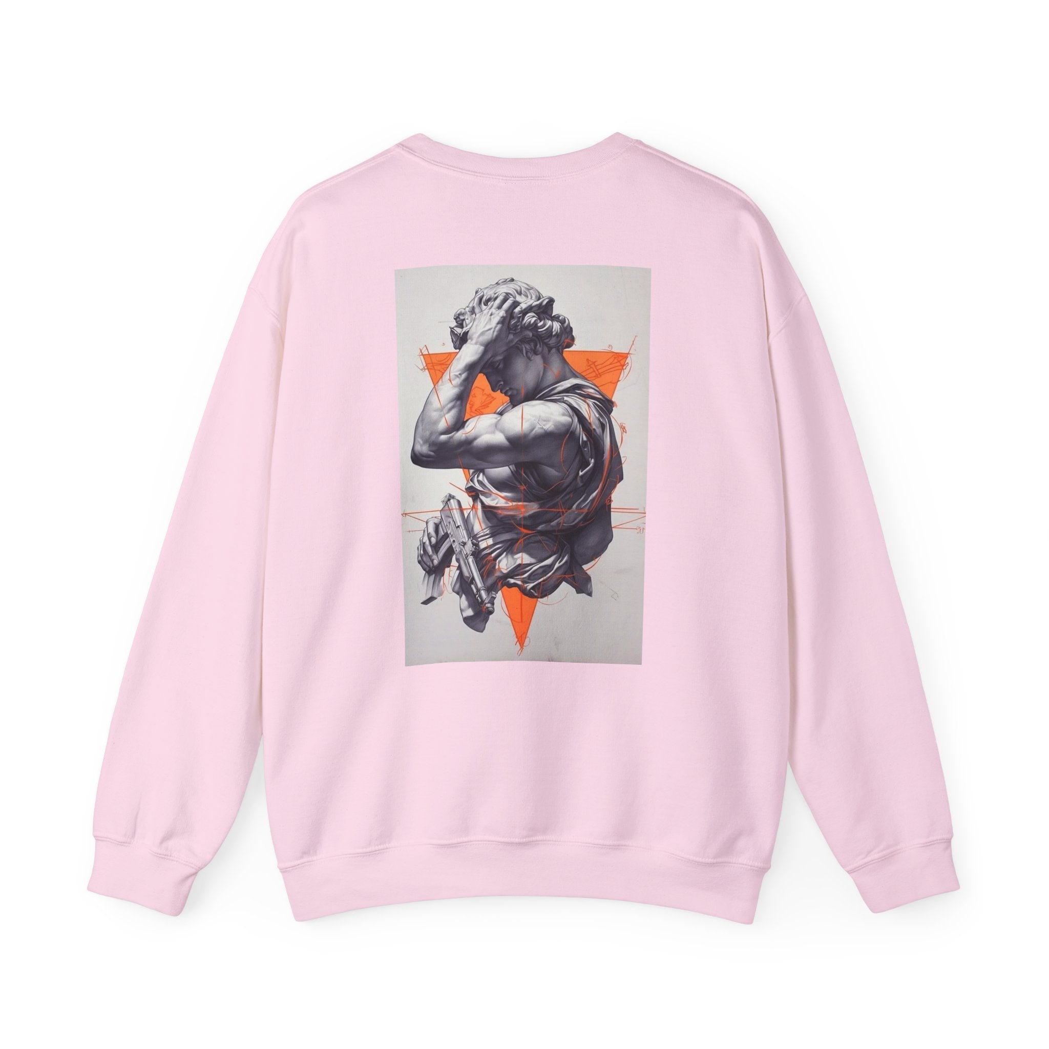 Statue Graphic Sweatshirt — Vintage Sculpture with Orange Triangle