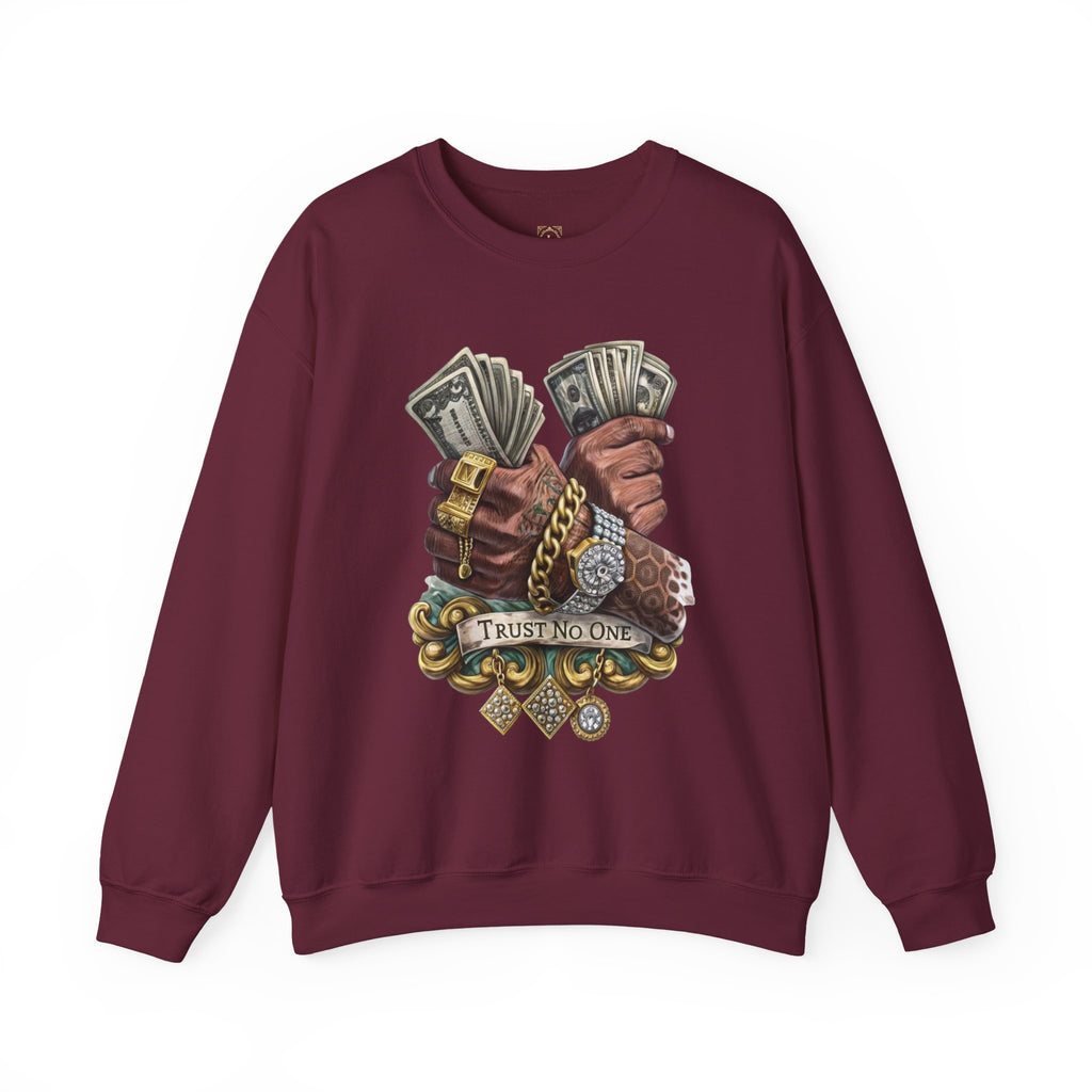 Crewneck Sweatshirt — 'Trust No One' Money Hands Graphic