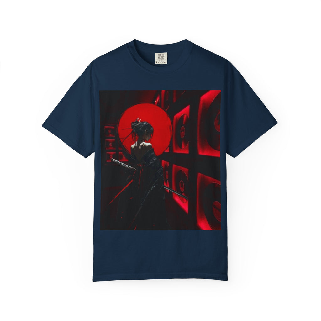 Red Moon Samurai T-Shirt — Dramatic Anime Art Tee with 'LEGACIESS' Back Logo