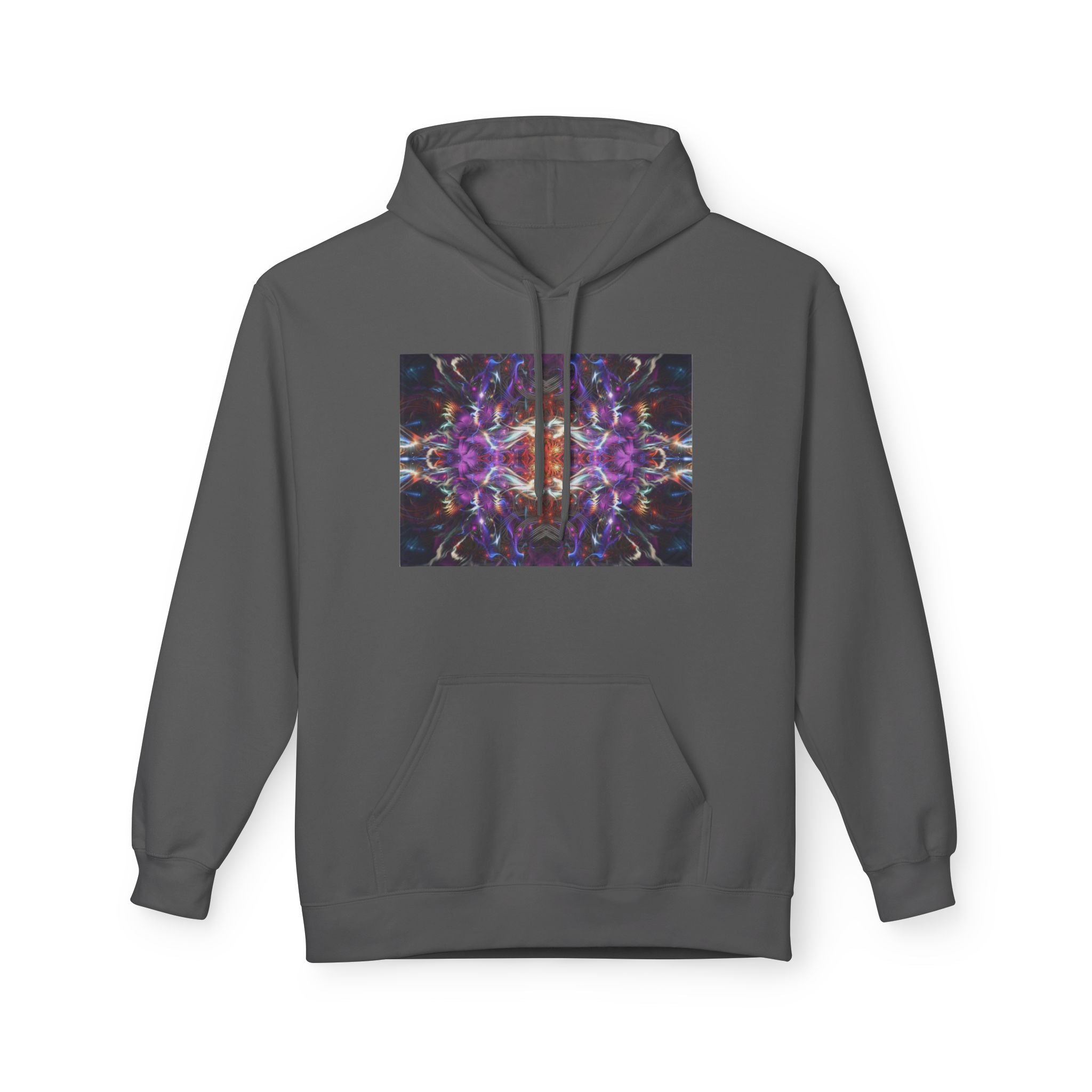 Kaleidoscope Neon Abstract Hoodie — Psychedelic Symmetry Graphic Sweatshirt