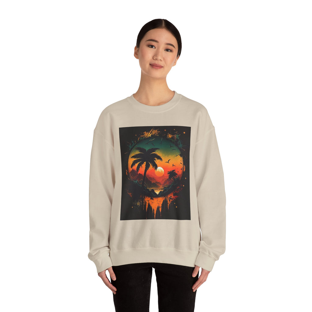 Sunset Island Sweatshirt — Tropical Palm Sunset Crewneck