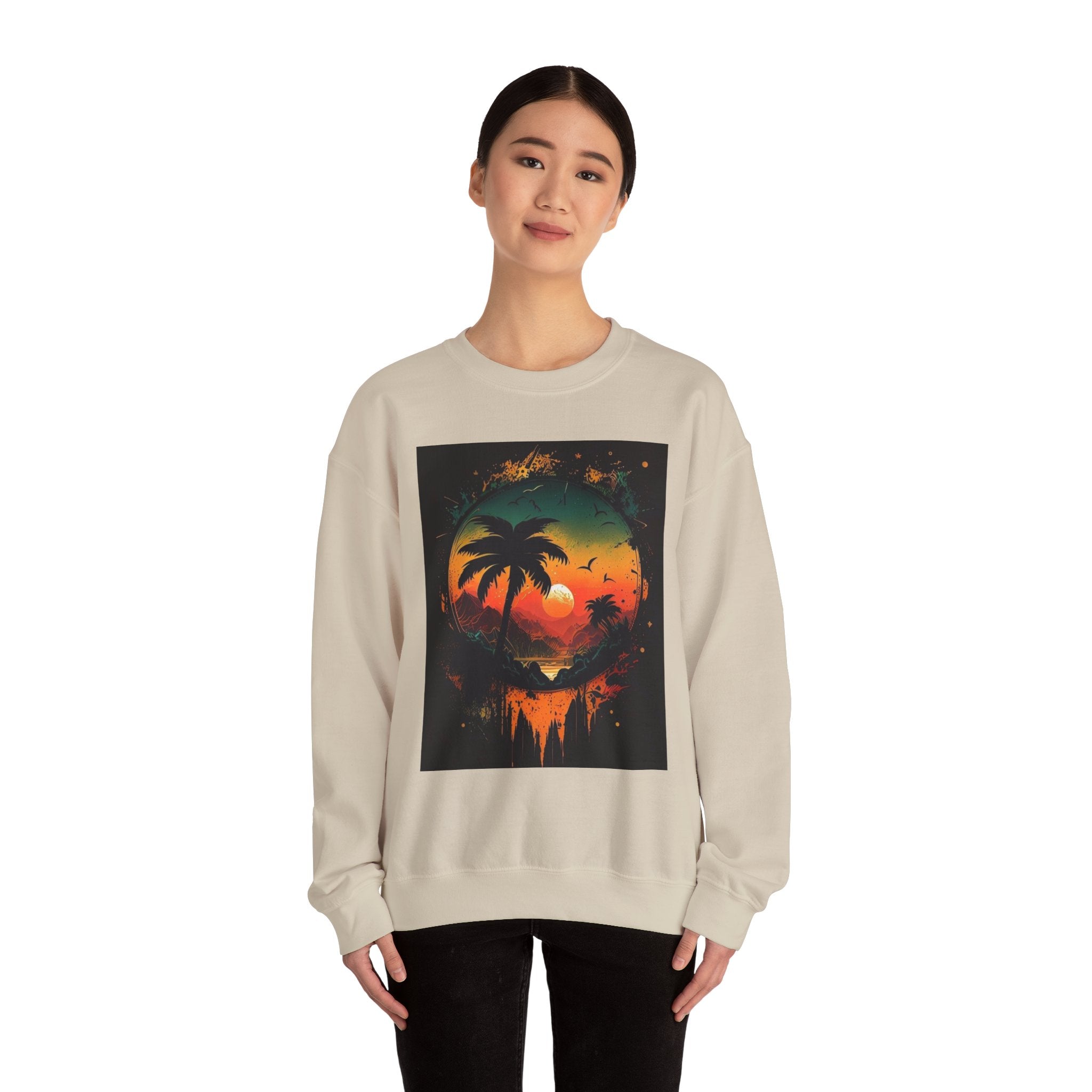 Sunset Island Sweatshirt — Tropical Palm Sunset Crewneck