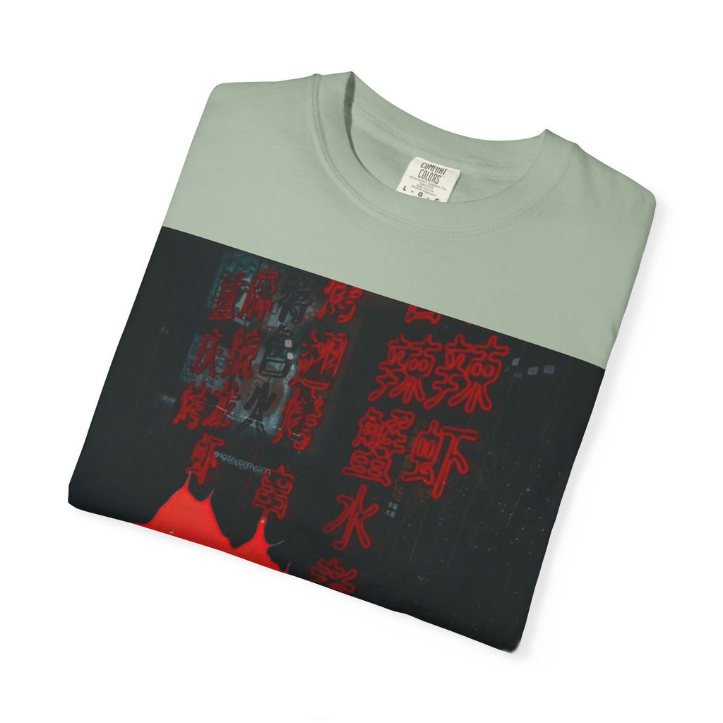Horror Portrait Tee — Dripping Red Face with Japanese Script Graphic