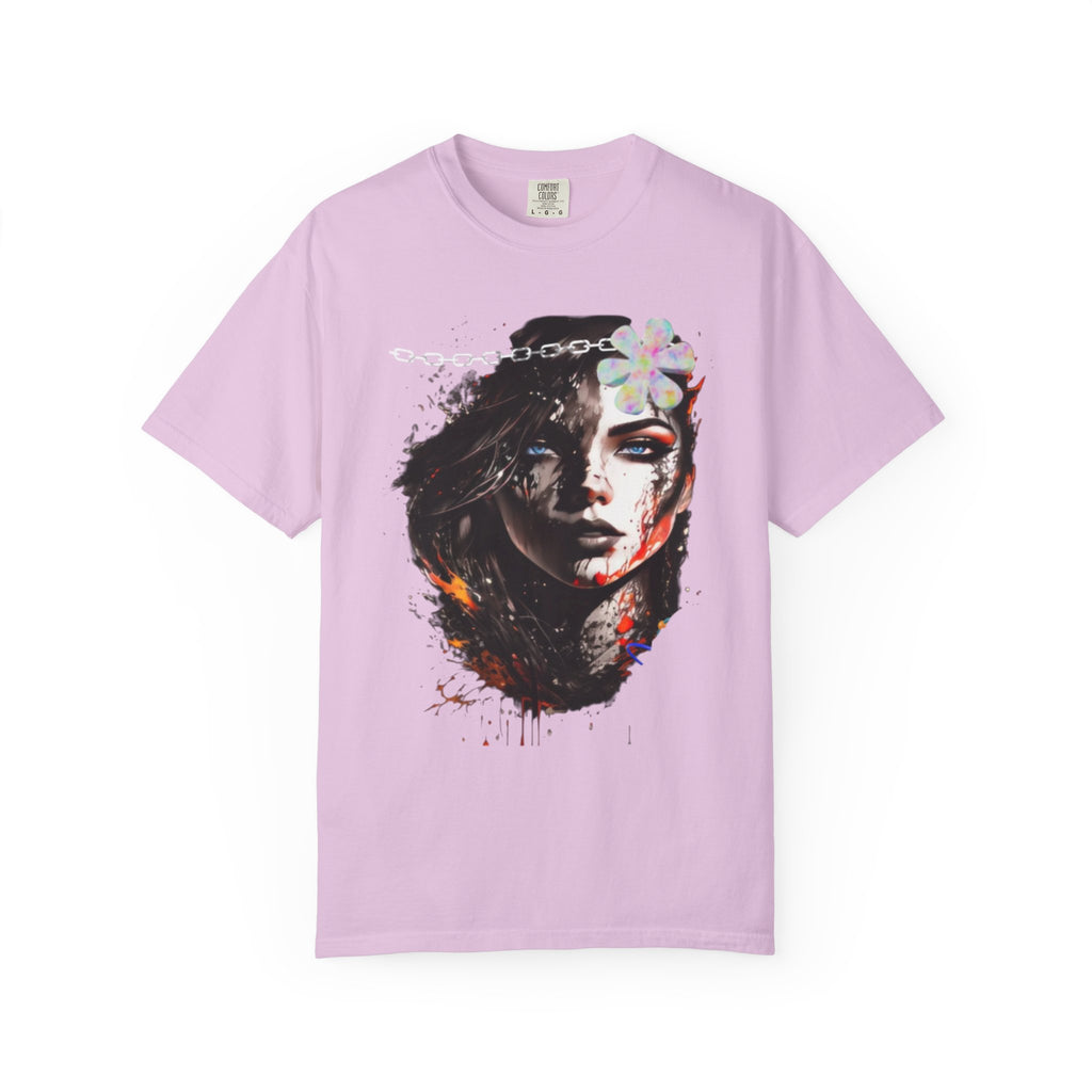 Artistic Femme Portrait T-Shirt — Watercolor Floral Face Graphic Tee