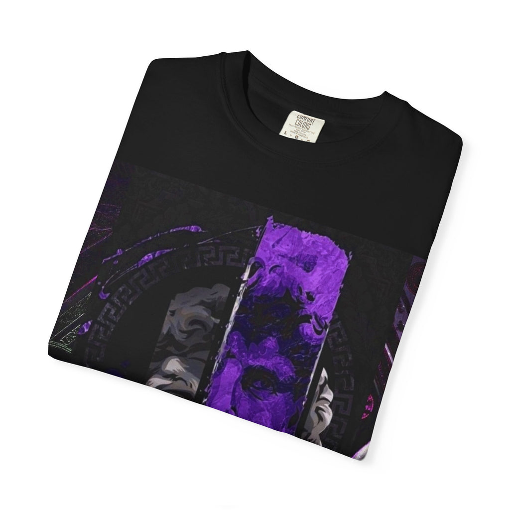 Dramatic Split-Face Graphic T-Shirt — Purple Noir Portrait Tee