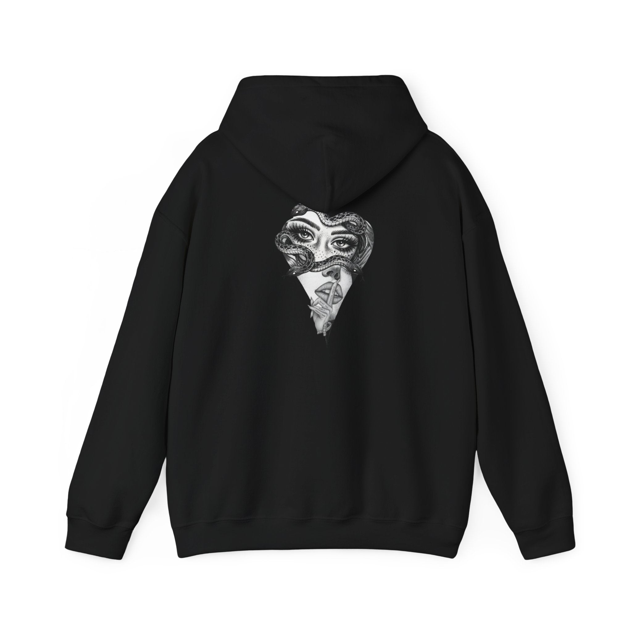 Abstract Heart Mask Hoodie — Surreal Black & White Graphic Pullover