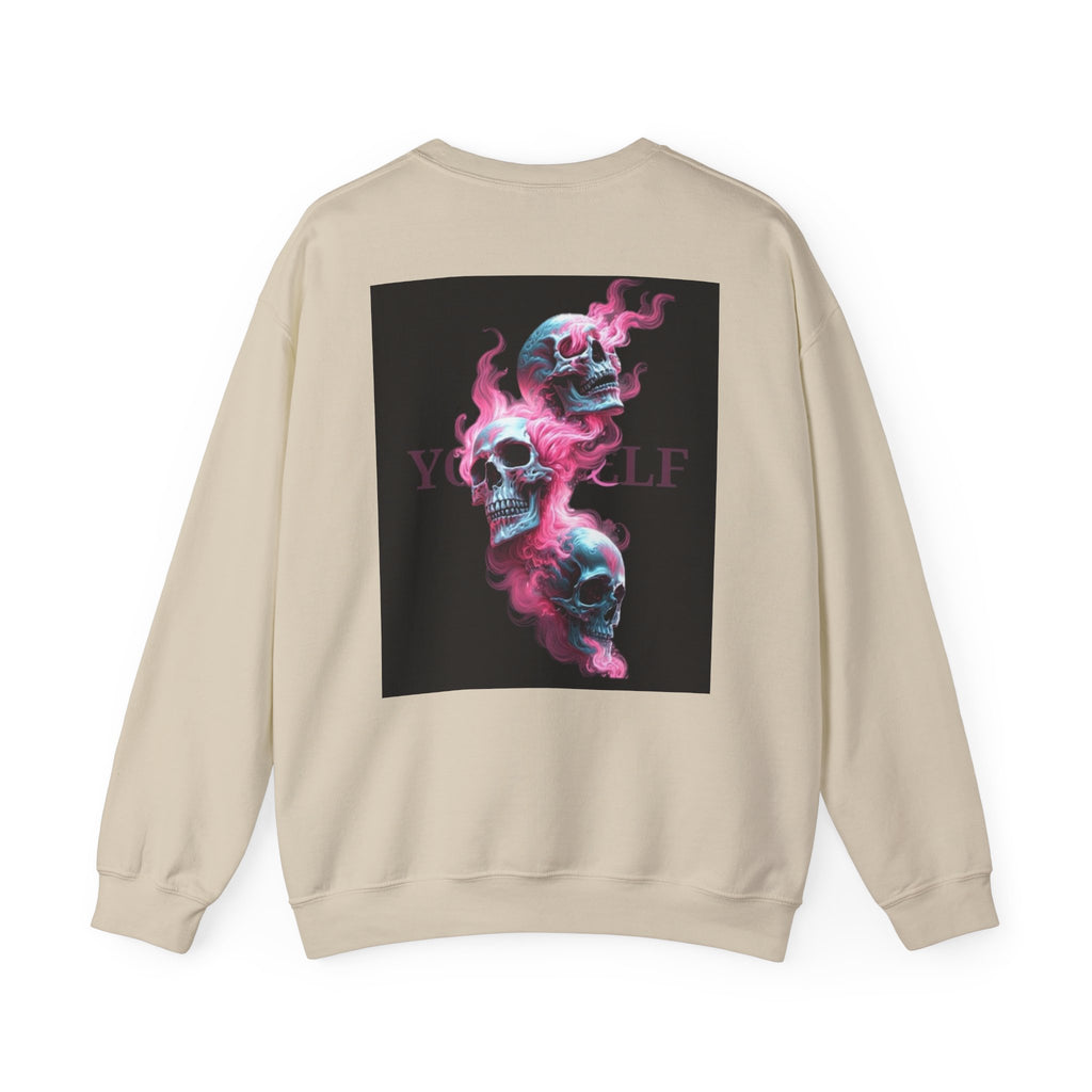 Skull Smoke Crewneck Sweatshirt — Neon Pink & Blue Gothic Graphic