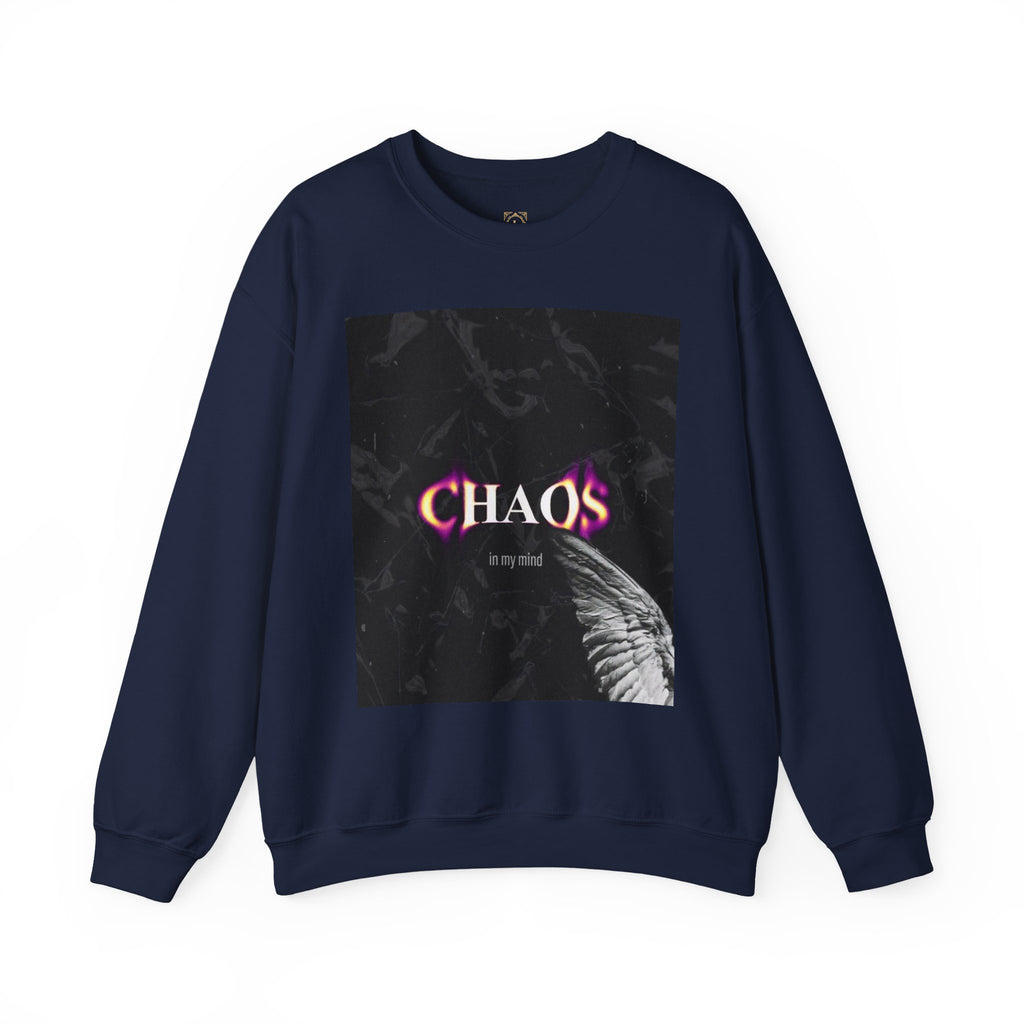 Chaos Graphic Crewneck Sweatshirt — "CHAOS in my mind" Gothic Wing Design