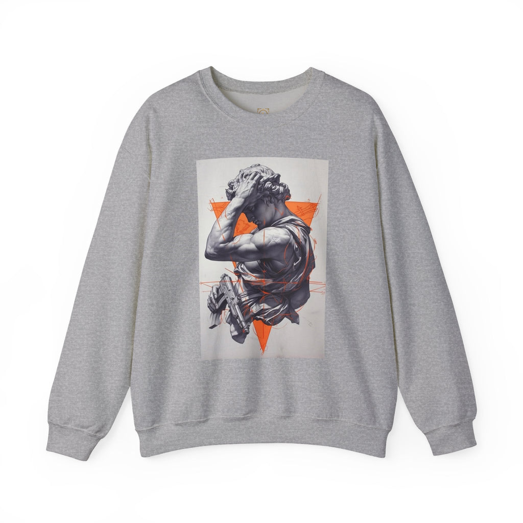 Statue Graphic Sweatshirt — Vintage Sculpture with Orange Triangle