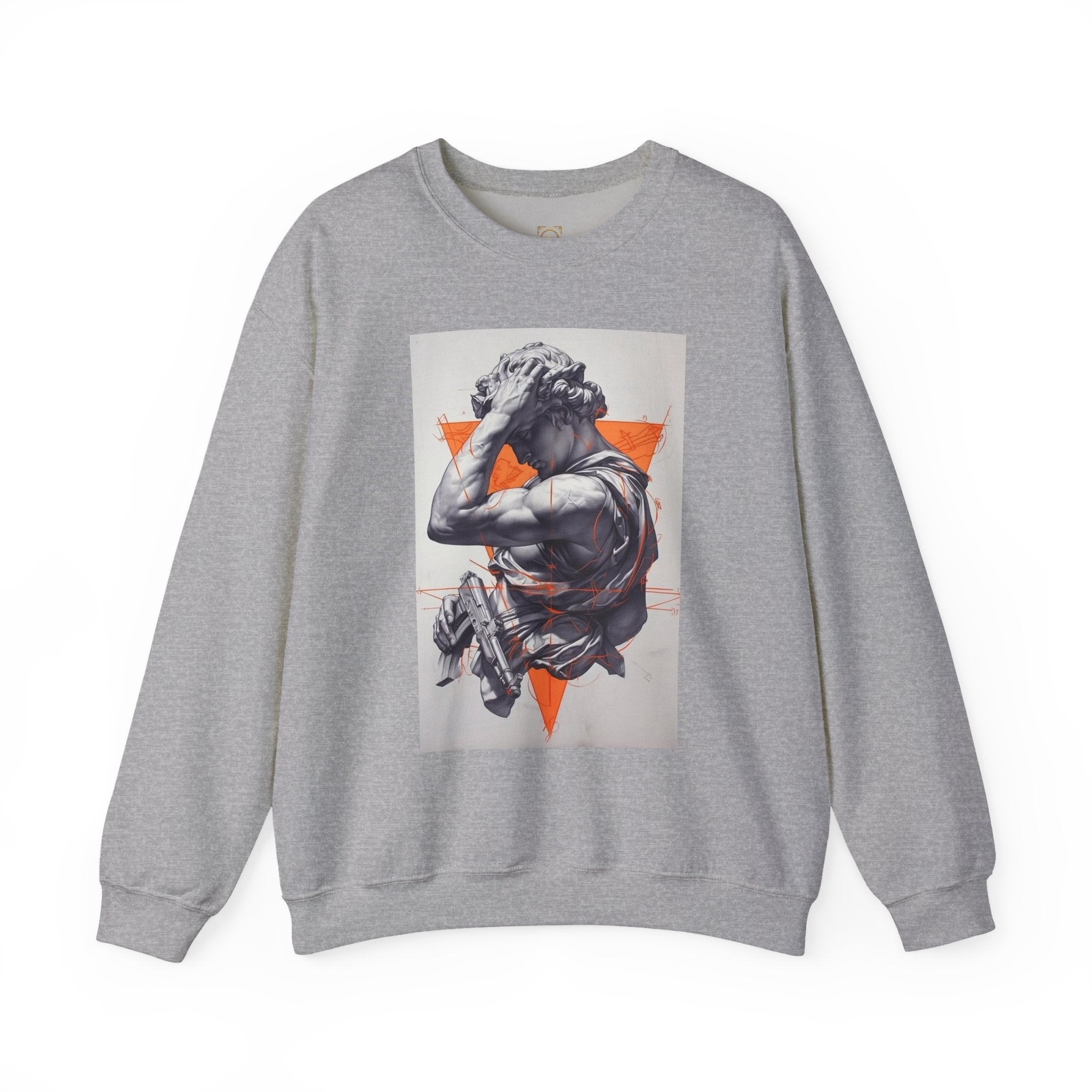 Statue Graphic Sweatshirt — Vintage Sculpture with Orange Triangle