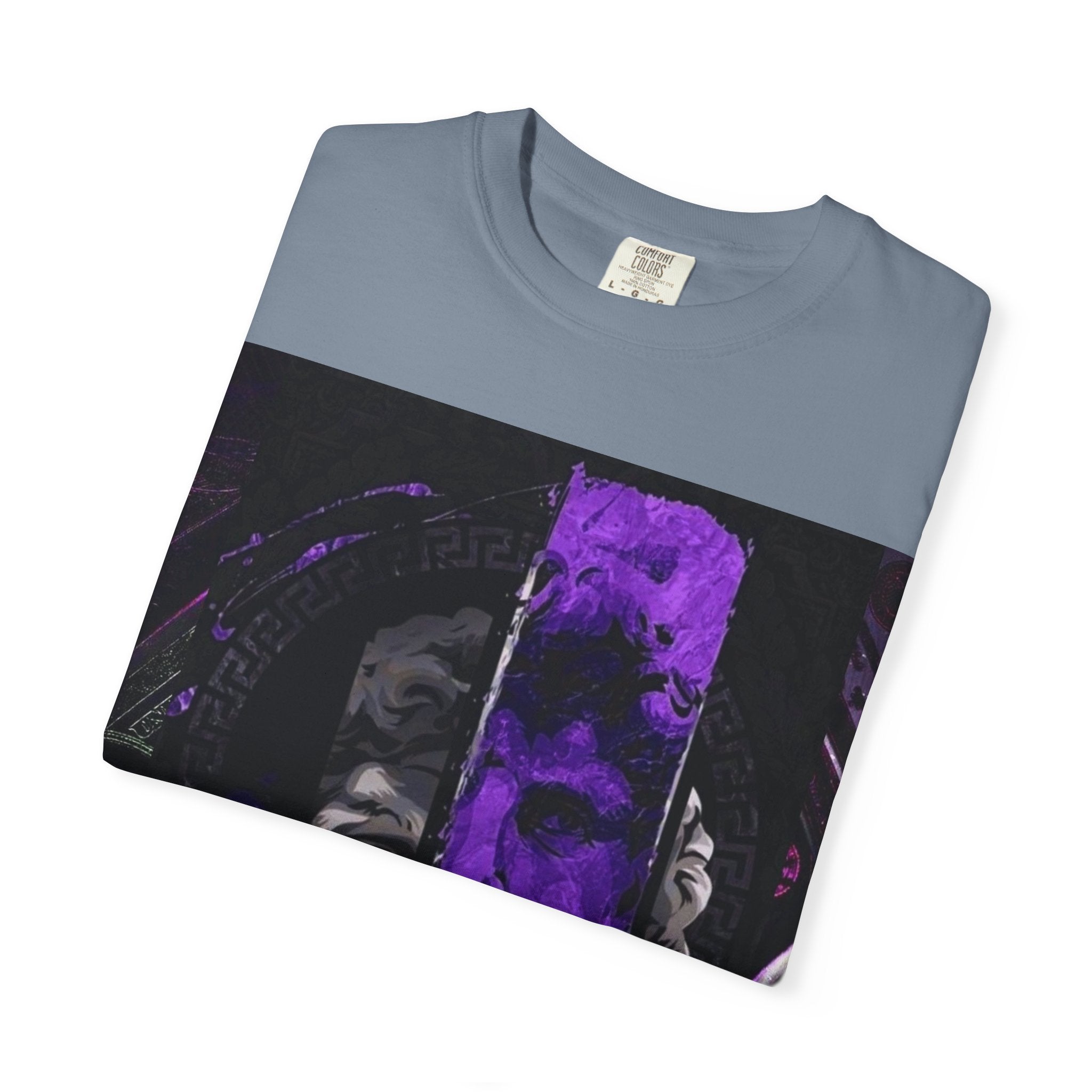 Dramatic Split-Face Graphic T-Shirt — Purple Noir Portrait Tee