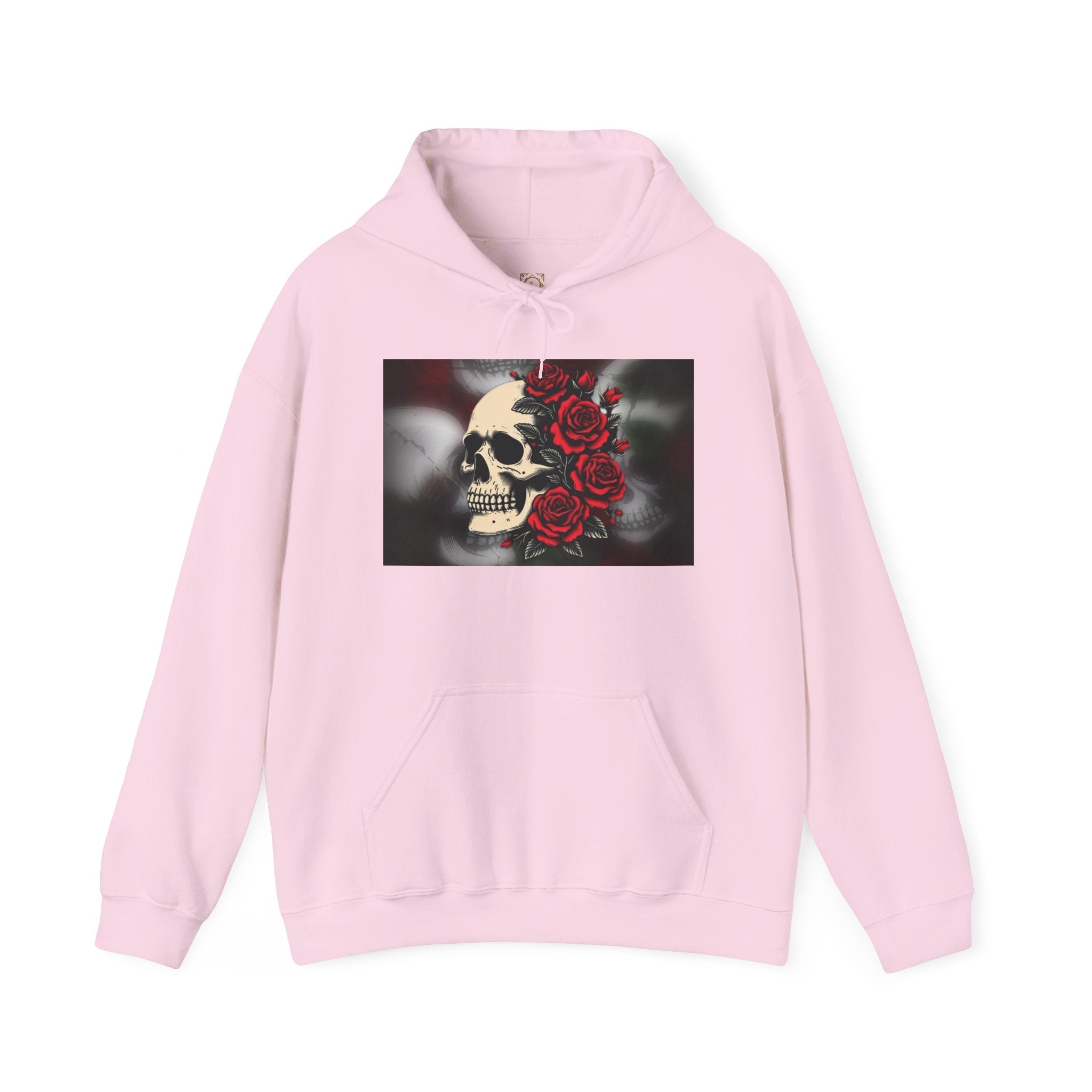 Skull with Red Roses Hoodie — Gothic Floral Skull Sweatshirt