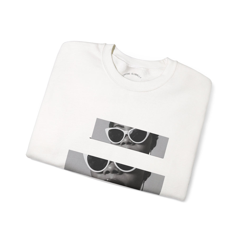 Sweat-shirt à col rond à motif lunettes de soleil rétro fragmentées 