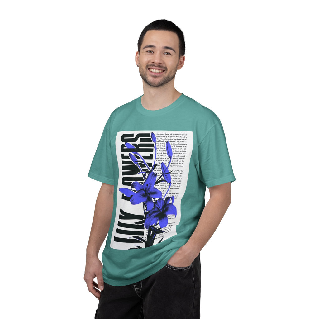 Floral Legacy Graphic T-Shirt — Bold Blue Orchid Design