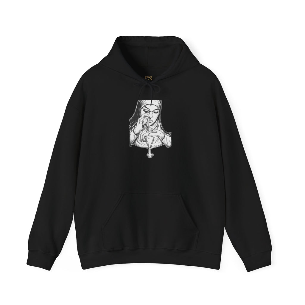 Praying Nun Graphic Hoodie – Gothic Religious Illustration Sweatshirt