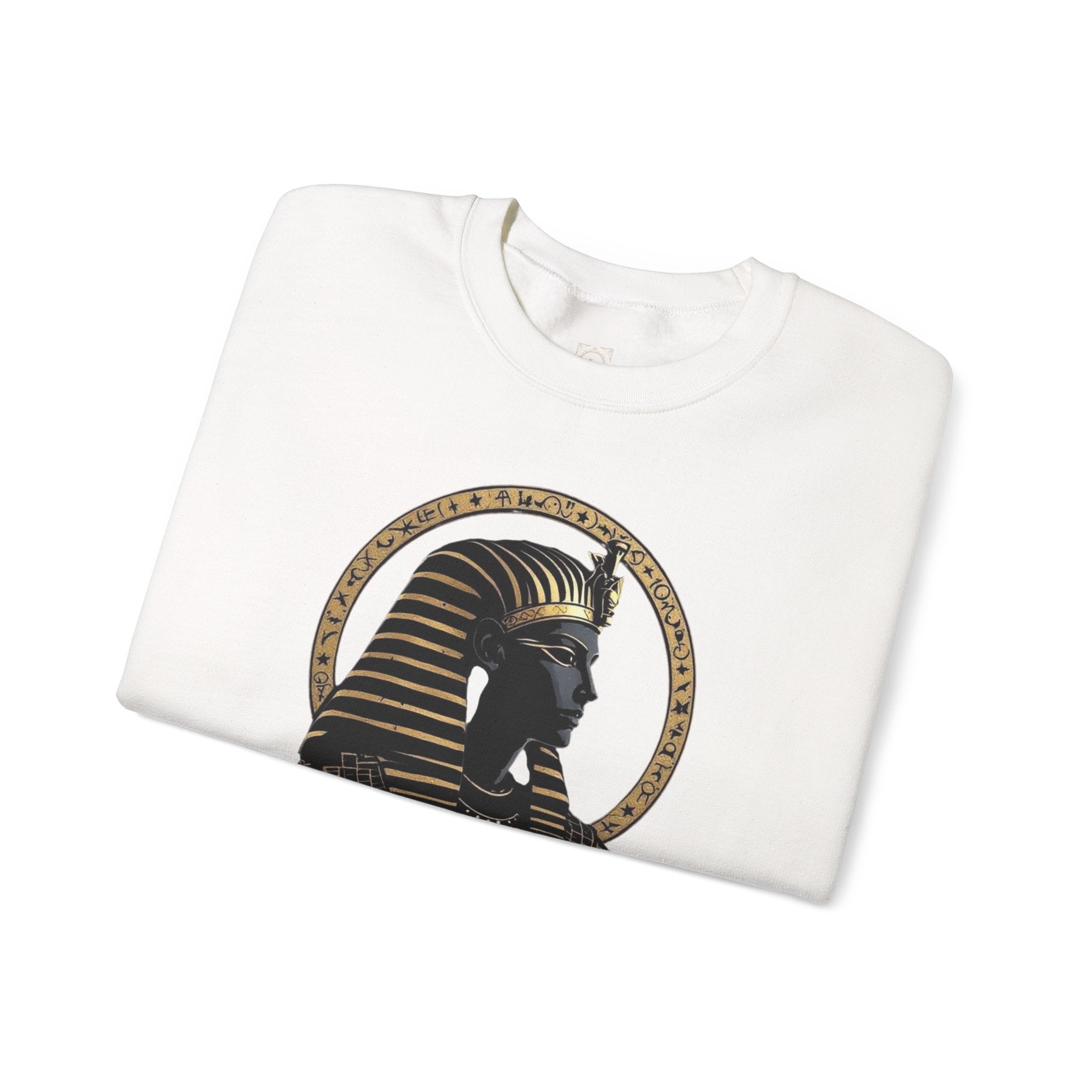 Egyptian Pharaoh Crewneck Sweatshirt — Gold & Black Tutankhamun Profile