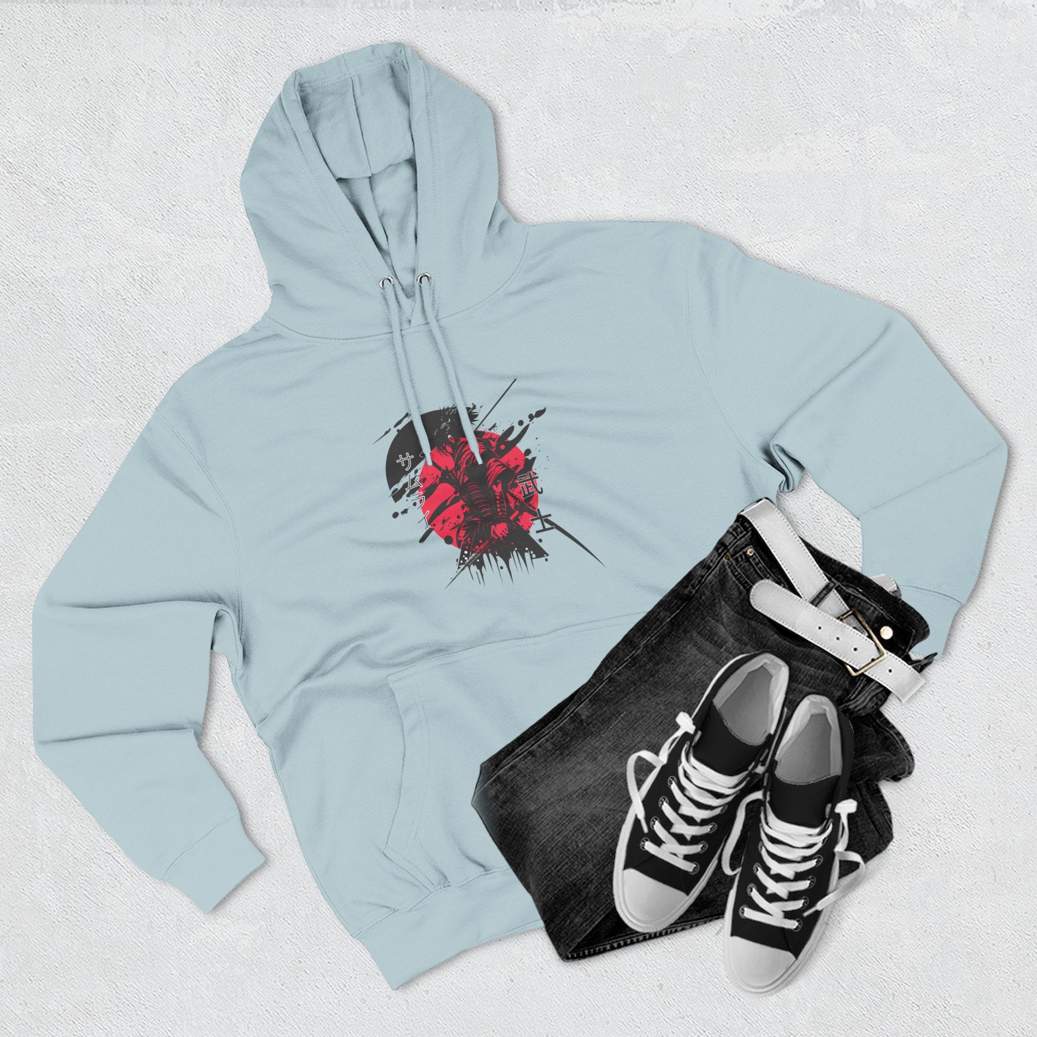 Grunge Rising Hoodie — Red Sun Graphic Fleece Hoodie